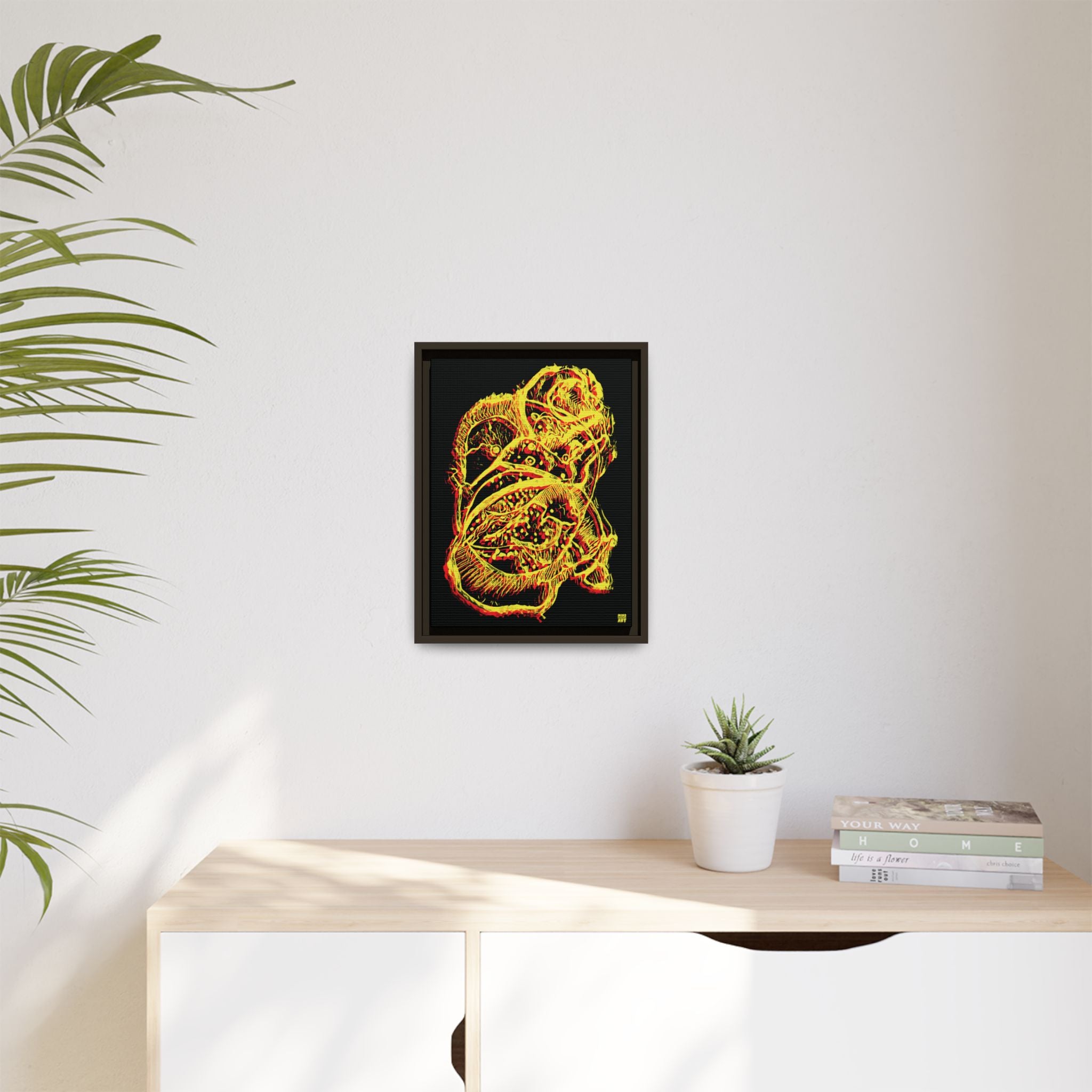 Exploration (Blur, Red & Yellow, Black Background) Matte Canvas, Framed