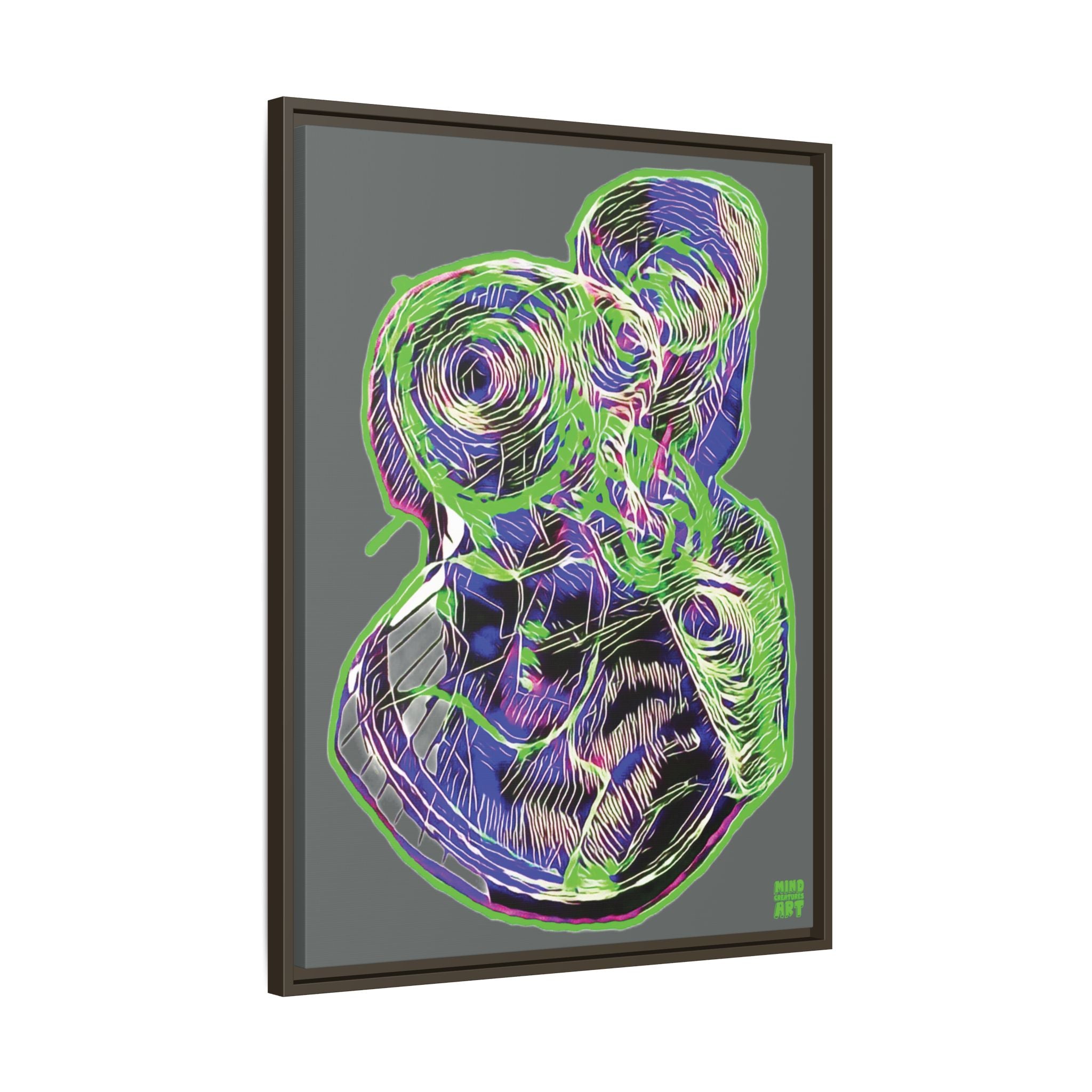 Curiosity (Electric Green, Dark Gray Background) Matte Canvas, Framed