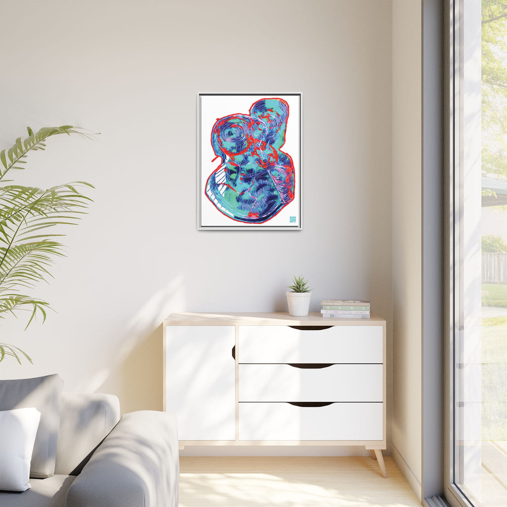 Curiosity (Red & Teal, White Background) Matte Canvas, Framed
