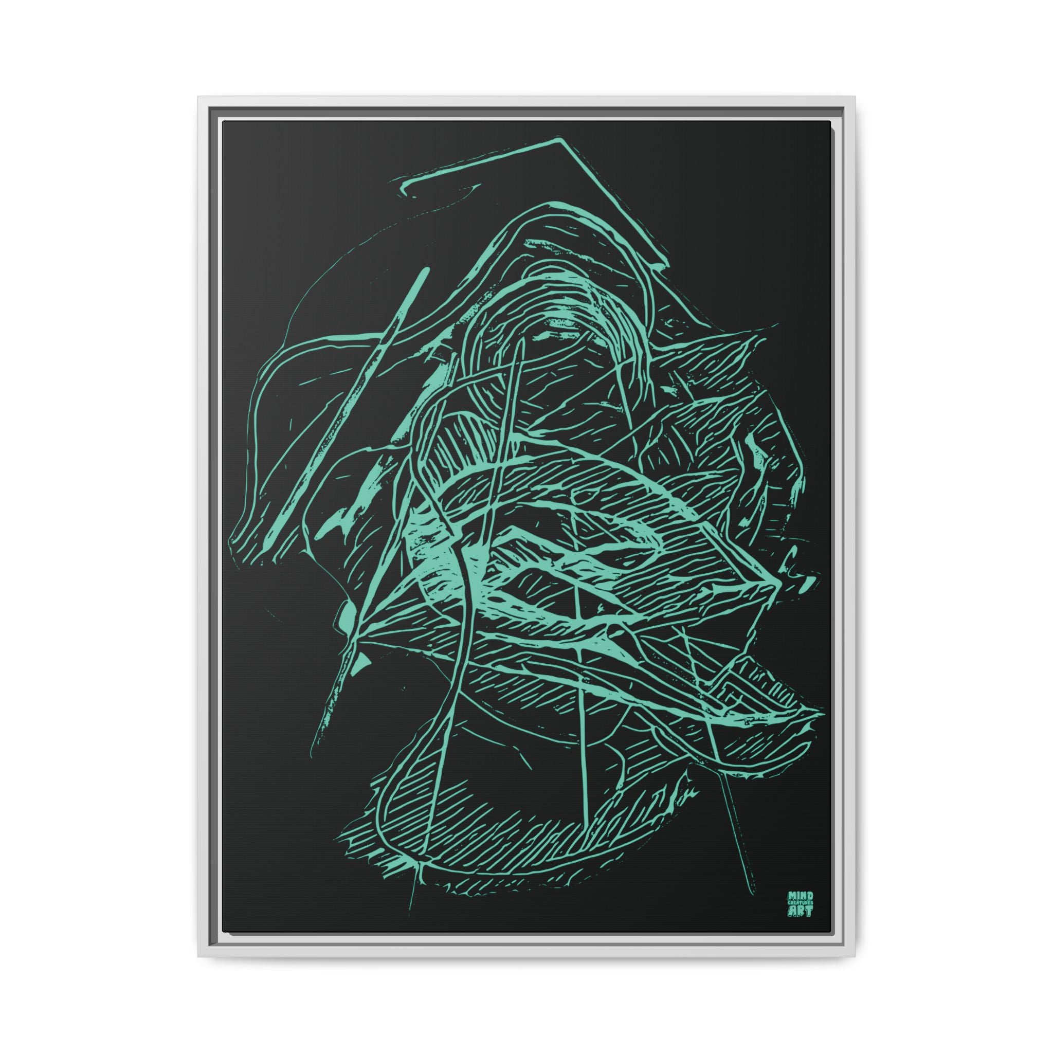 Dive Reflex (Teal, Black Background) Matte Canvas, Framed