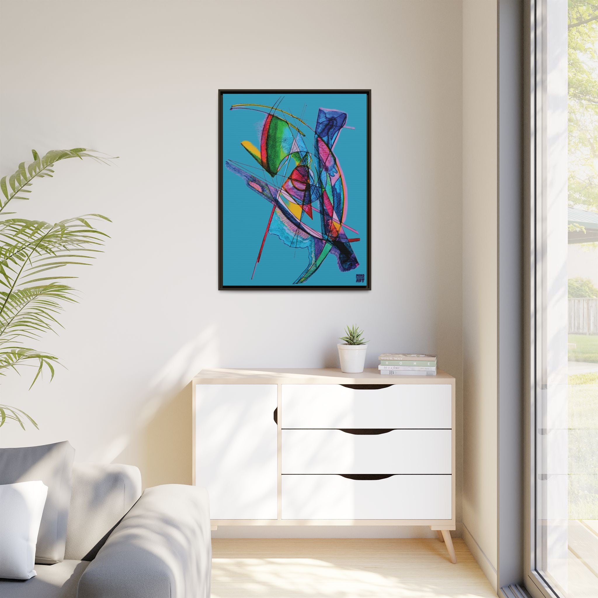 Watching (Turquoise Background) Matte Canvas, Framed