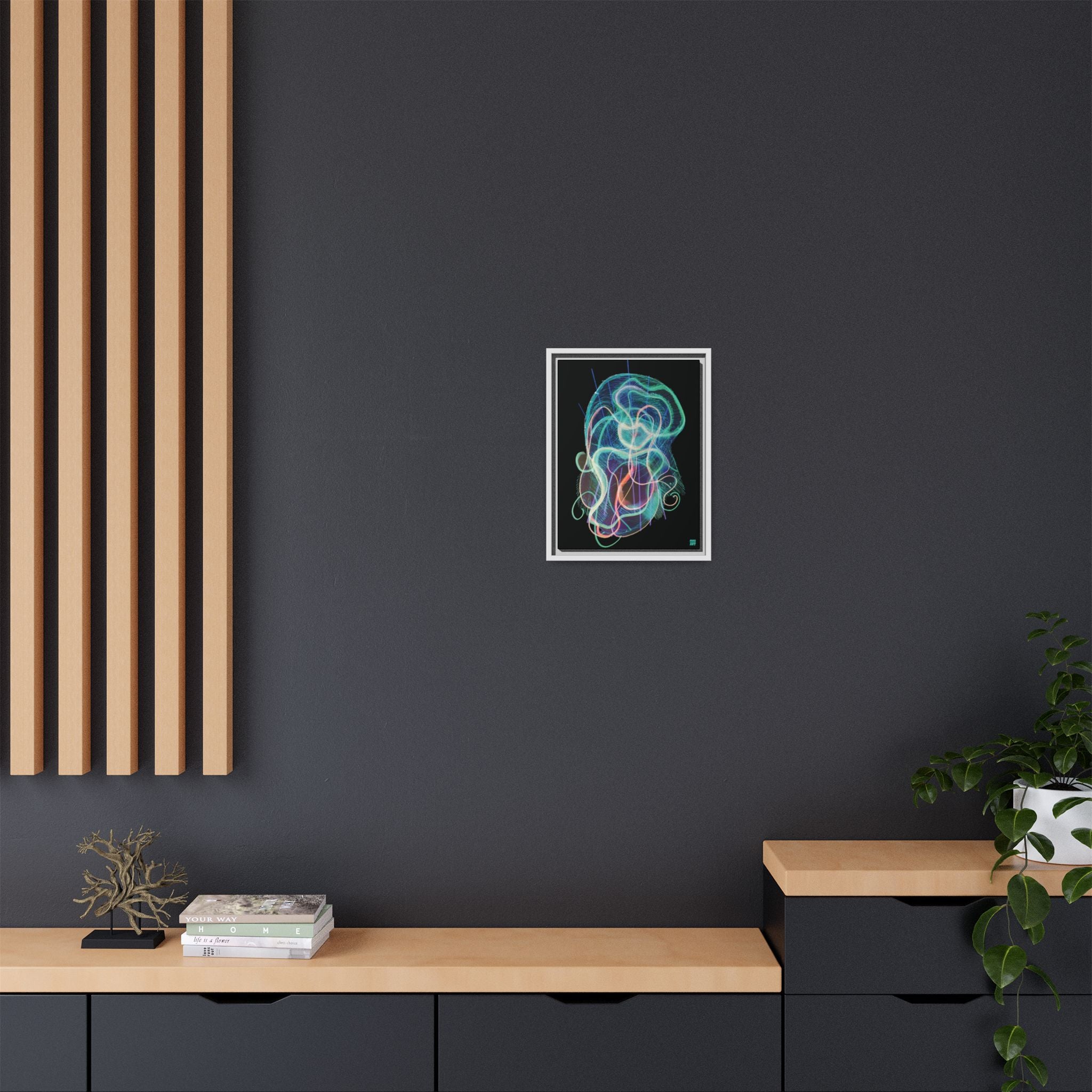 Davy Jones (Electric Teal, Black Background) Matte Canvas, Framed