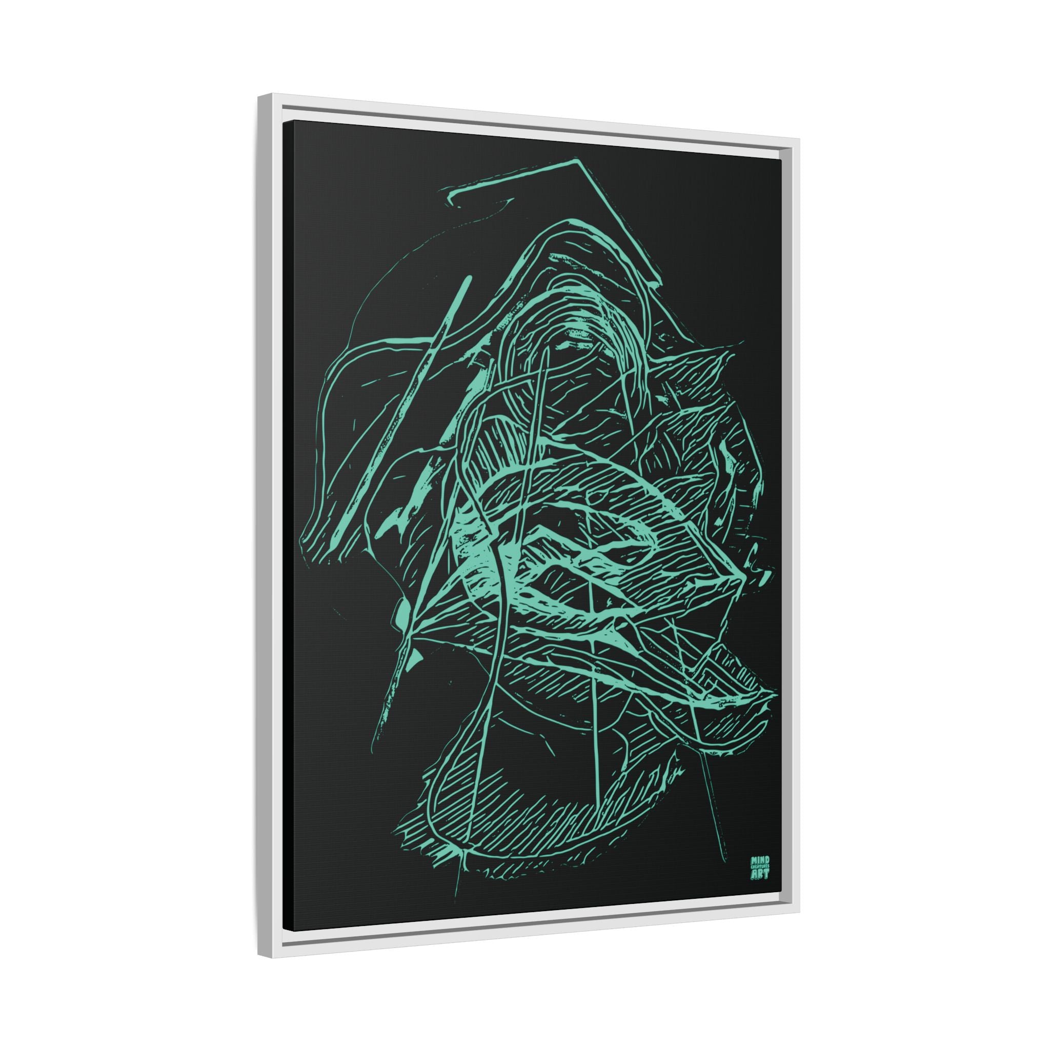 Dive Reflex (Teal, Black Background) Matte Canvas, Framed