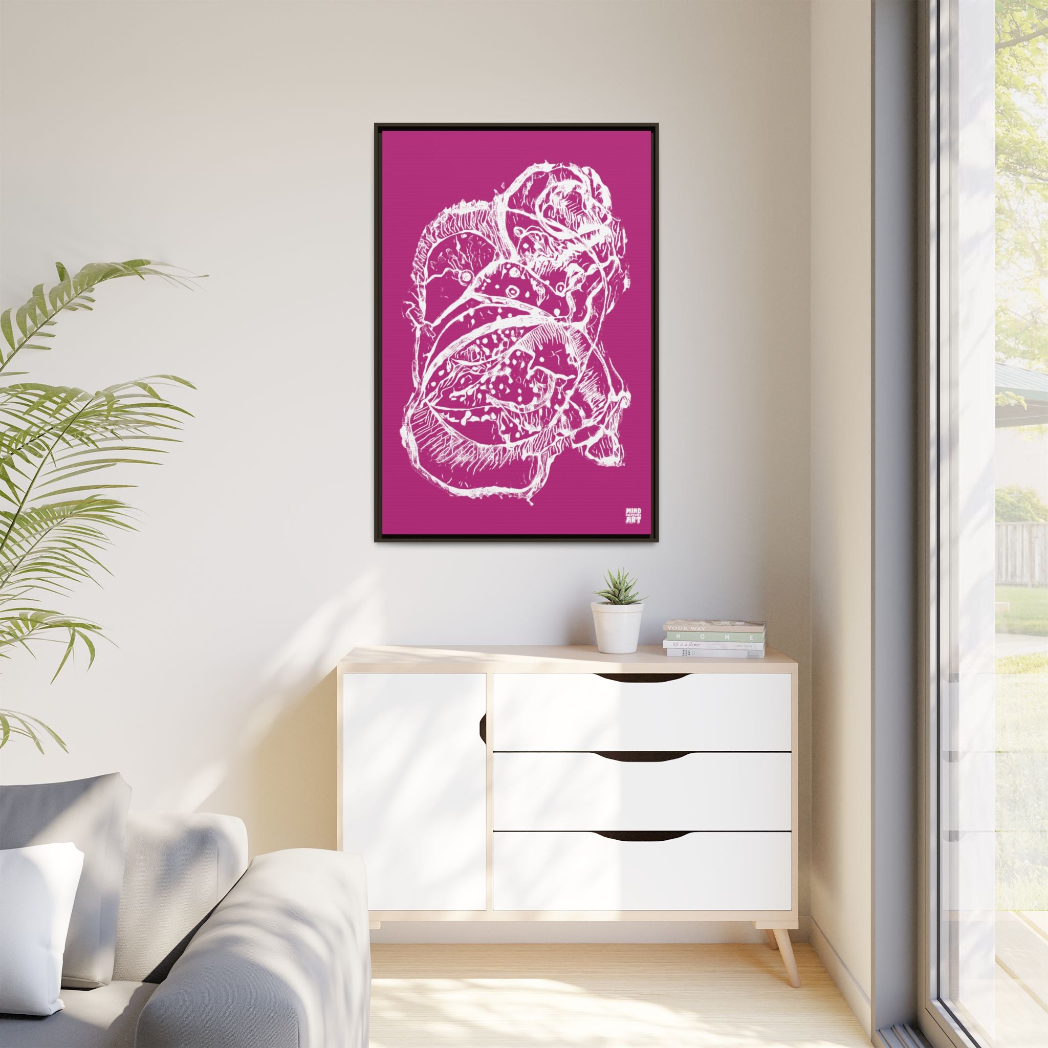 Exploration (White, Pink Background) Matte Canvas, Framed