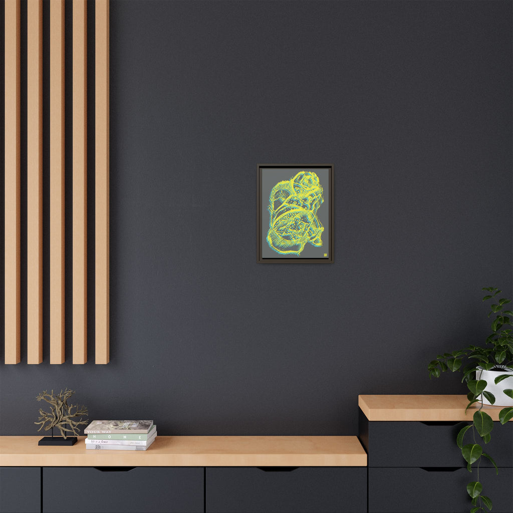 Exploration (Blur, Blue & Yellow, Dark Gray Background) Matte Canvas, Framed
