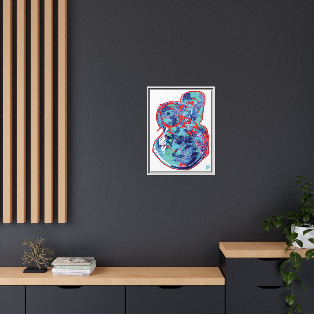 Curiosity (Red & Teal, White Background) Matte Canvas, Framed
