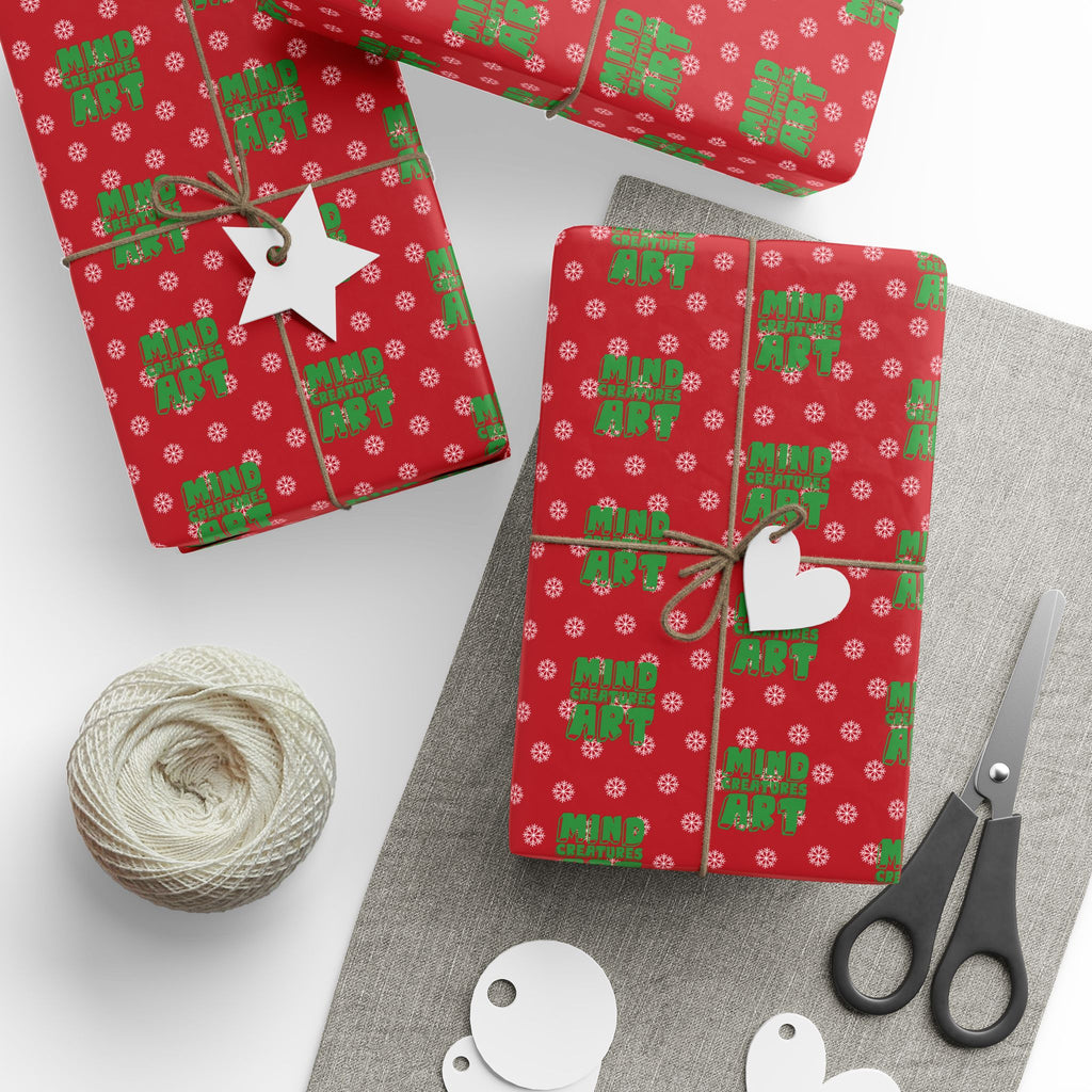 MCA Logo & Snowflake (Green, Red Background) Heavy Wrapping Paper