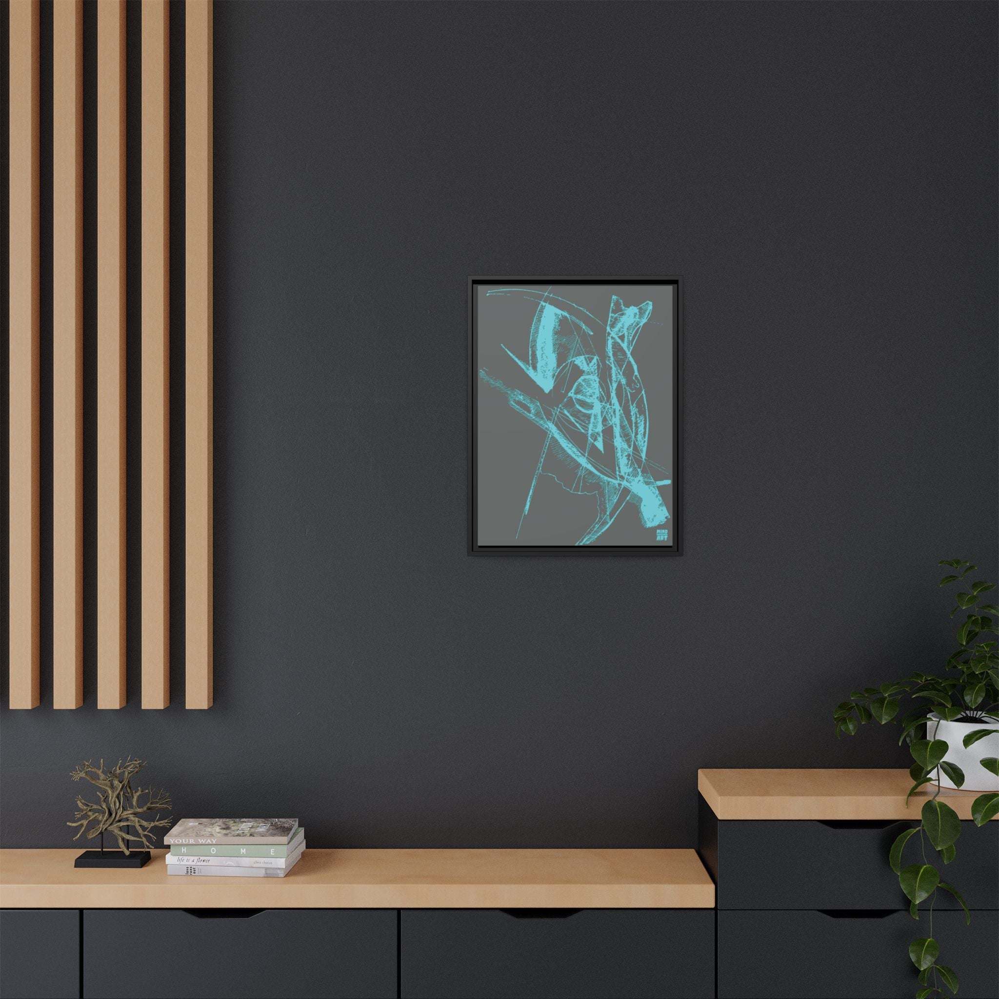 Watching (Aqua, Dark Gray Background) Matte Canvas, Framed