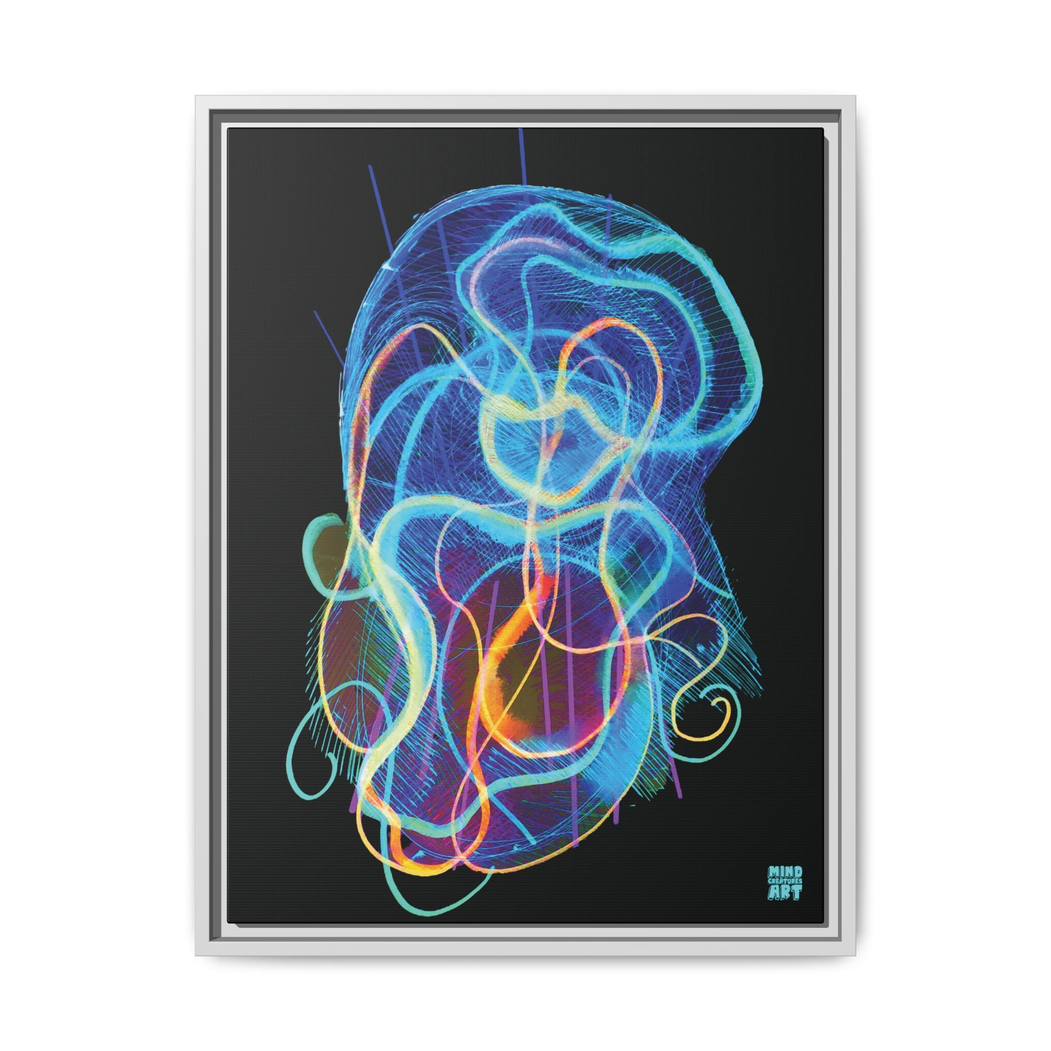 Davy Jones (Electric Blue, Black Background) Matte Canvas, Framed