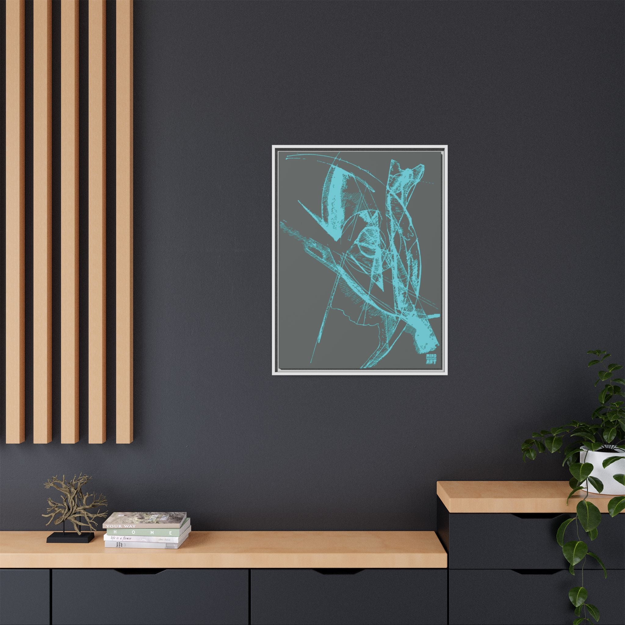 Watching (Aqua, Dark Gray Background) Matte Canvas, Framed
