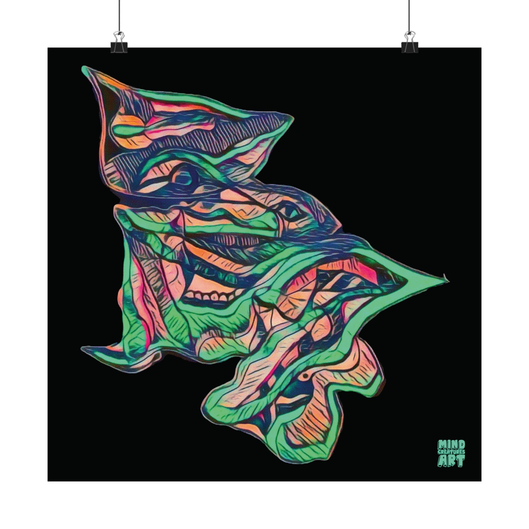 Cheshire (Pink & Seafoam, Black Background) Fine Art Poster