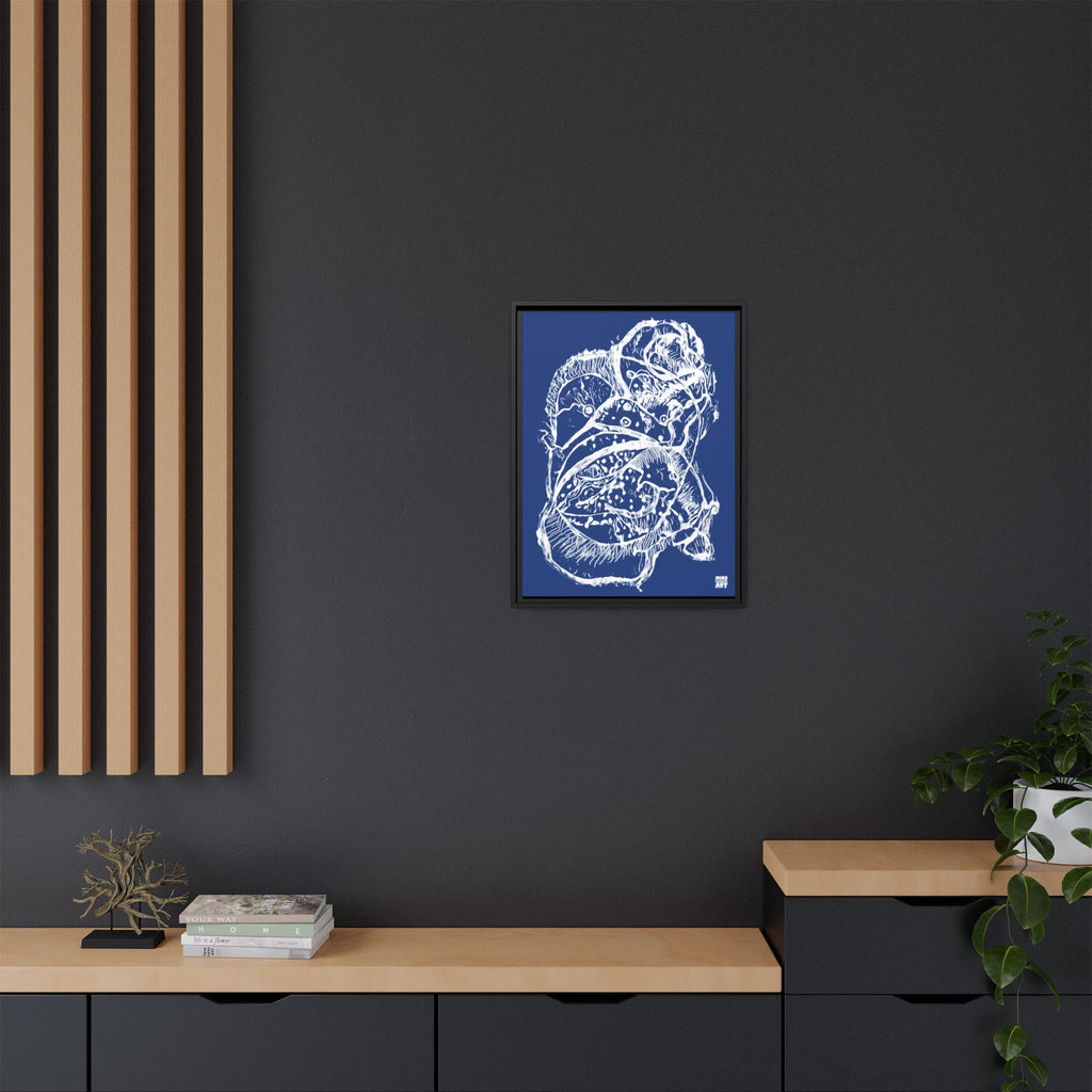 Exploration (White, Dark Blue Background) Matte Canvas, Framed