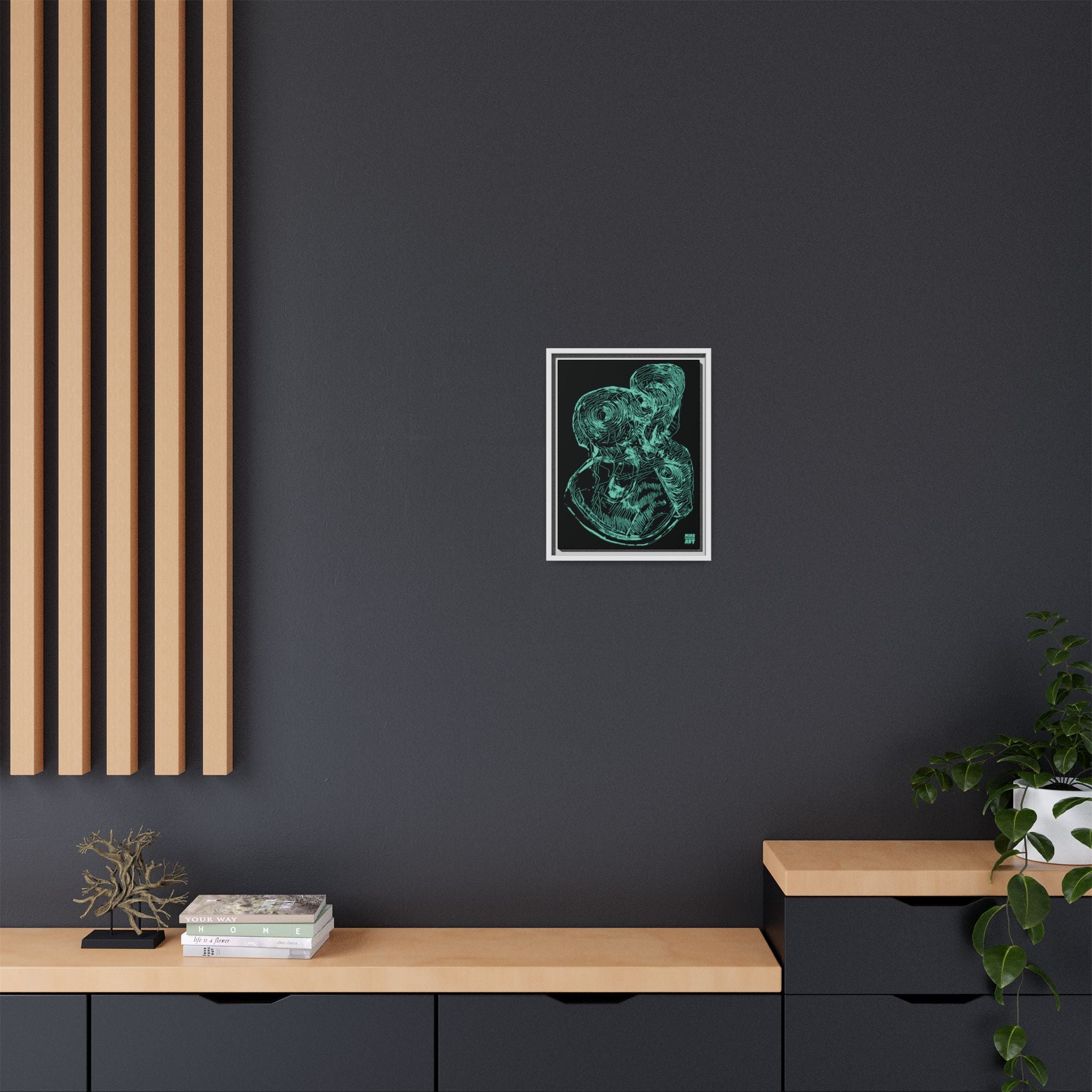 Curiosity (Teal, Black Background) Matte Canvas, Framed