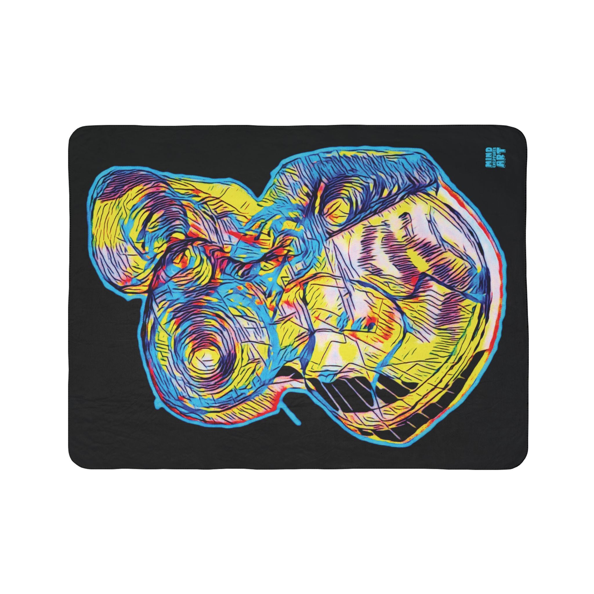 Curiosity (Neon, Black Background) Fleece Sherpa Blanket