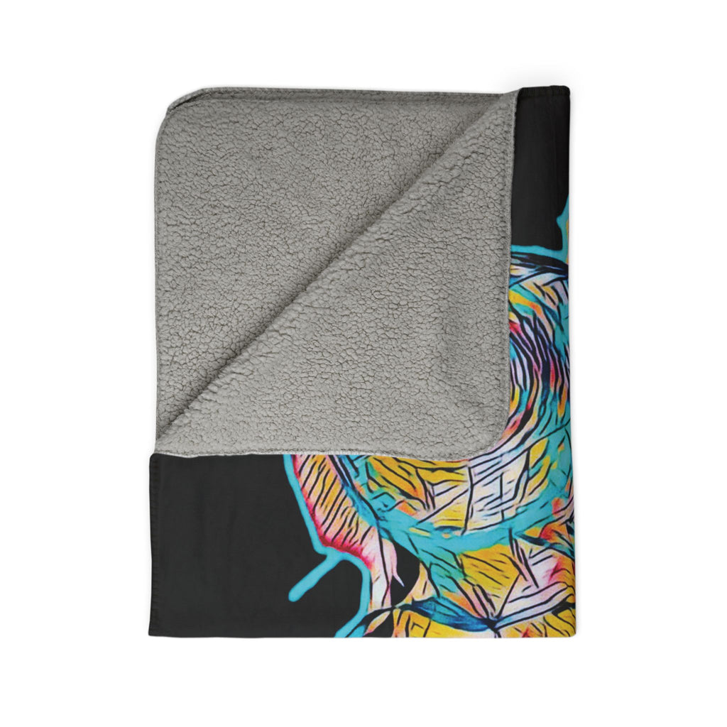 Curiosity (Teal, Black Background) Fleece Sherpa Blanket