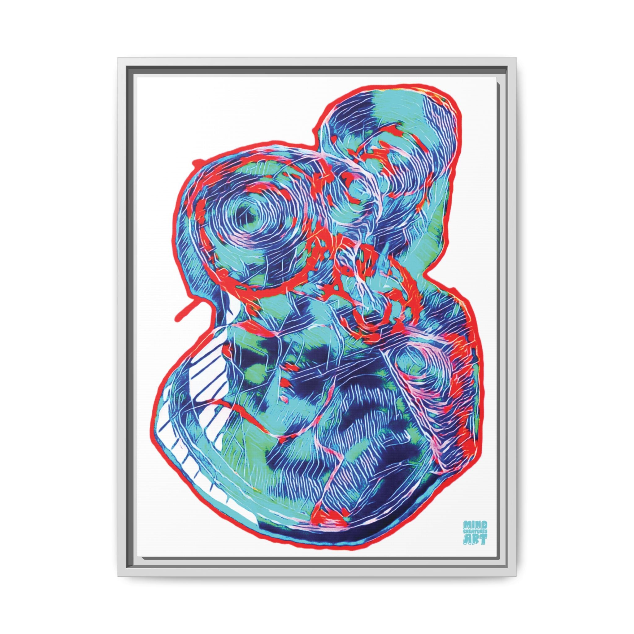Curiosity (Red & Teal, White Background) Matte Canvas, Framed