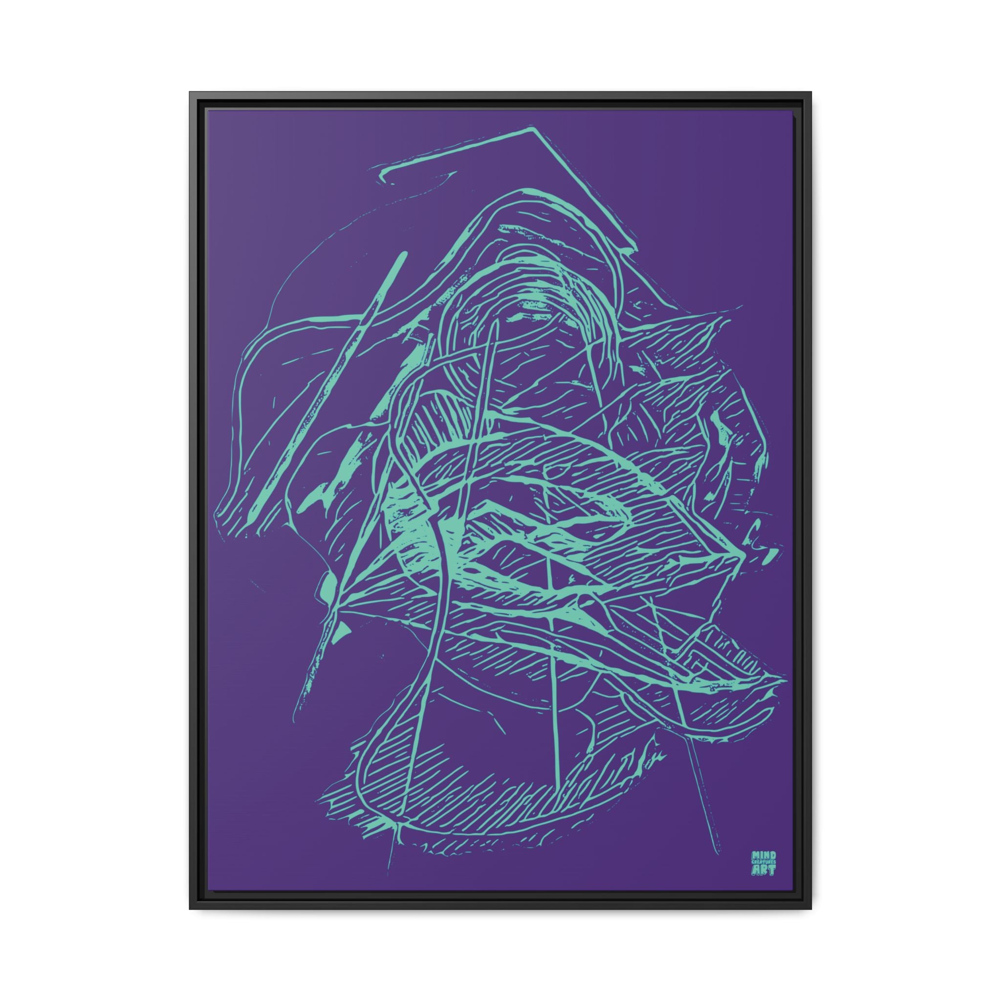 Dive Reflex (Teal, Purple Background) Matte Canvas, Framed