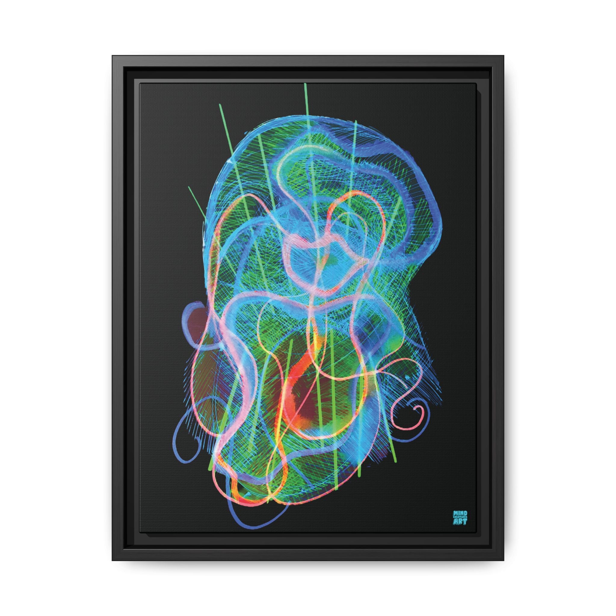 Davy Jones (Electric Blue & Green, Black Background) Matte Canvas, Framed