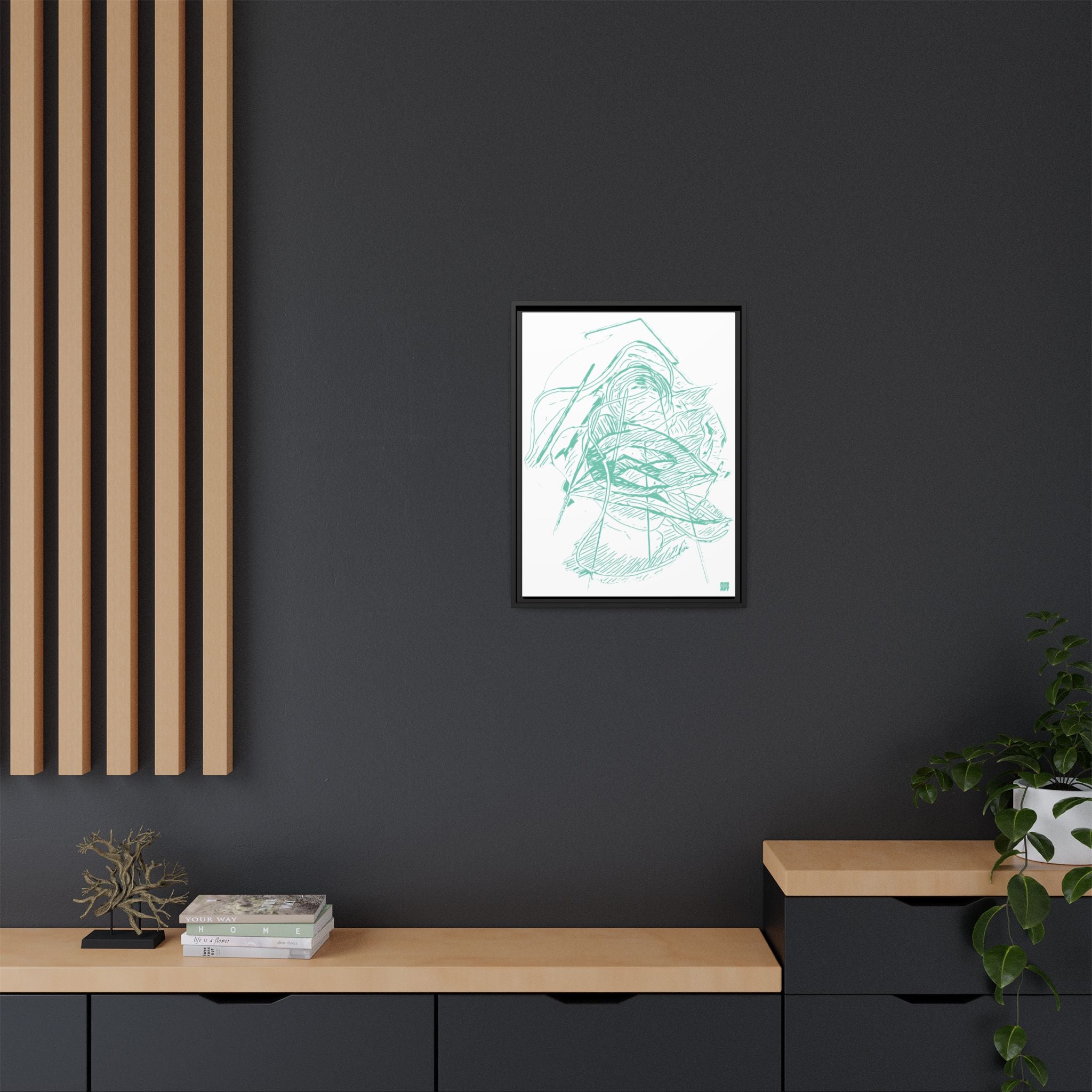 Dive Reflex (Teal, White Background) Matte Canvas, Framed
