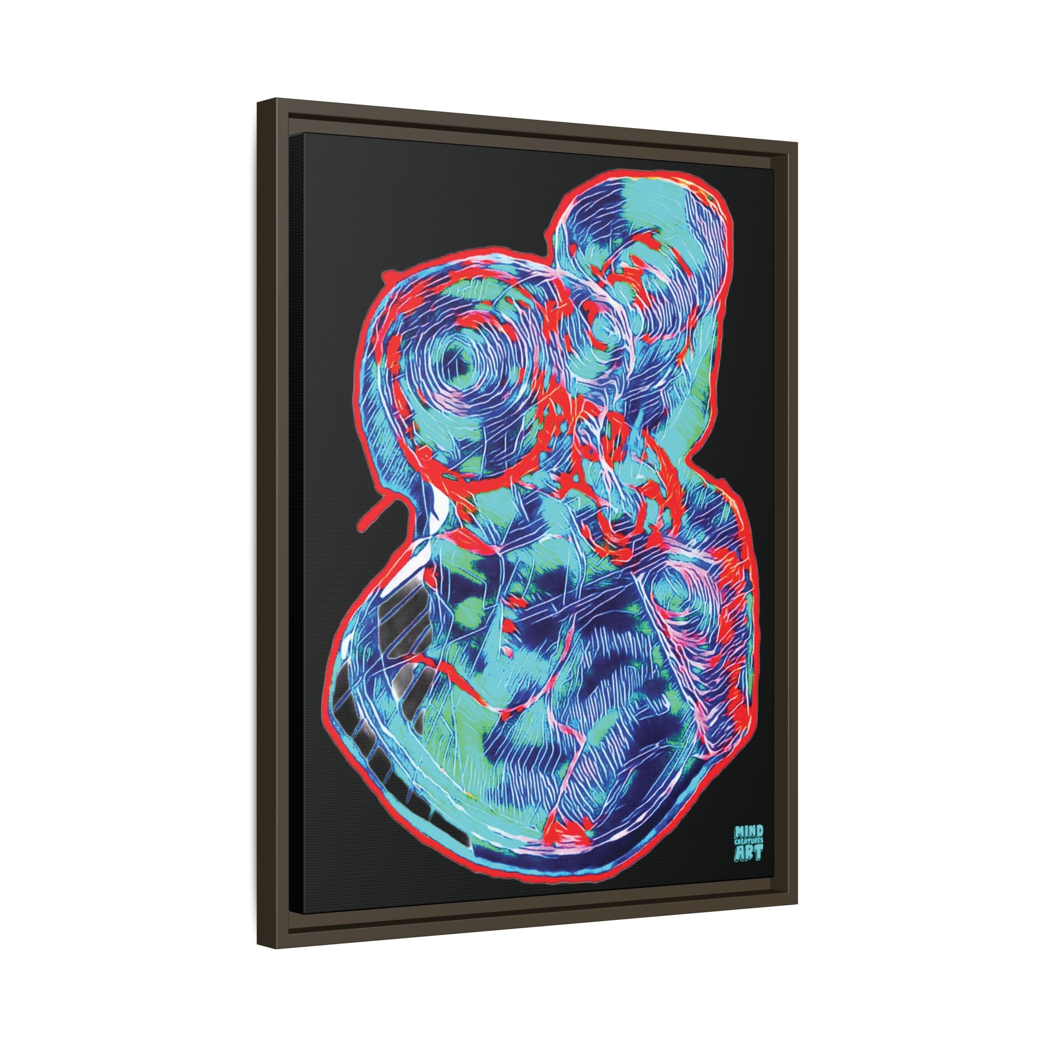 Curiosity (Red & Teal), Black Background) Matte Canvas, Framed