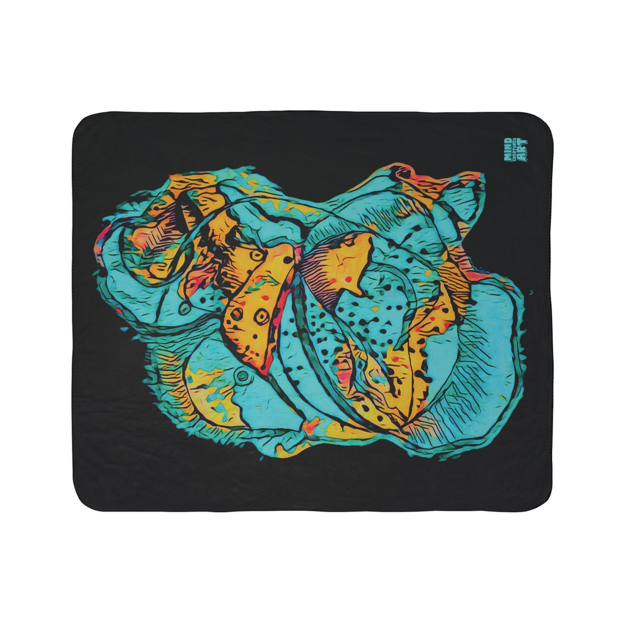 Exploration (Teal, Black Background) Fleece Sherpa Blanket