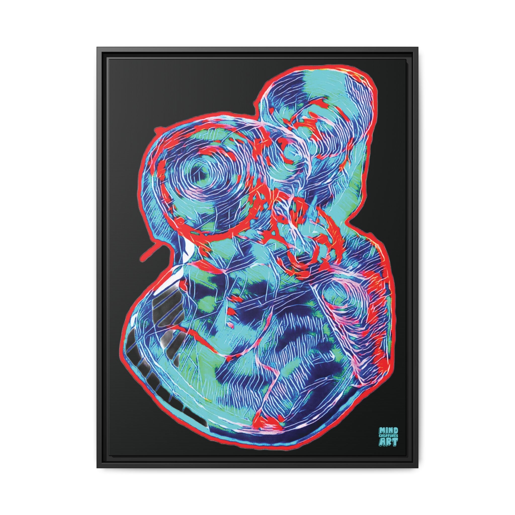 Curiosity (Red & Teal), Black Background) Matte Canvas, Framed