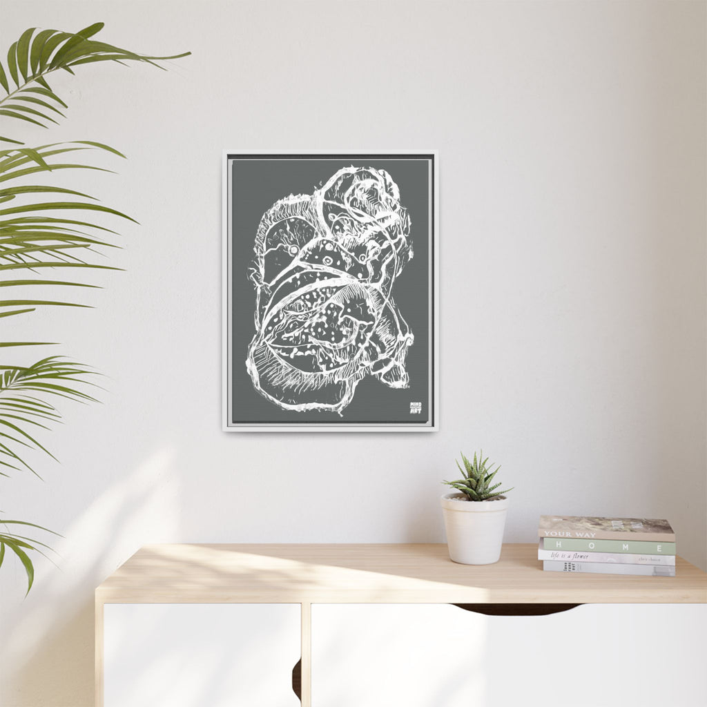 Exploration (White, Dark Gray Background) Matte Canvas, Framed