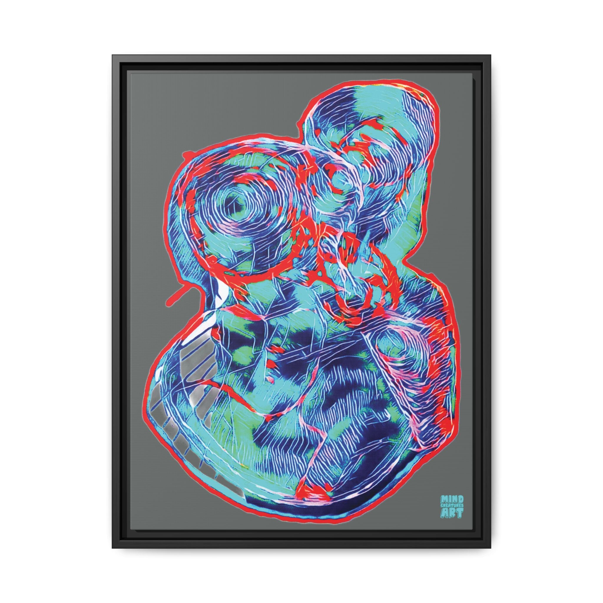 Curiosity (Red & Teal, Dark Gray Background) Matte Canvas, Framed