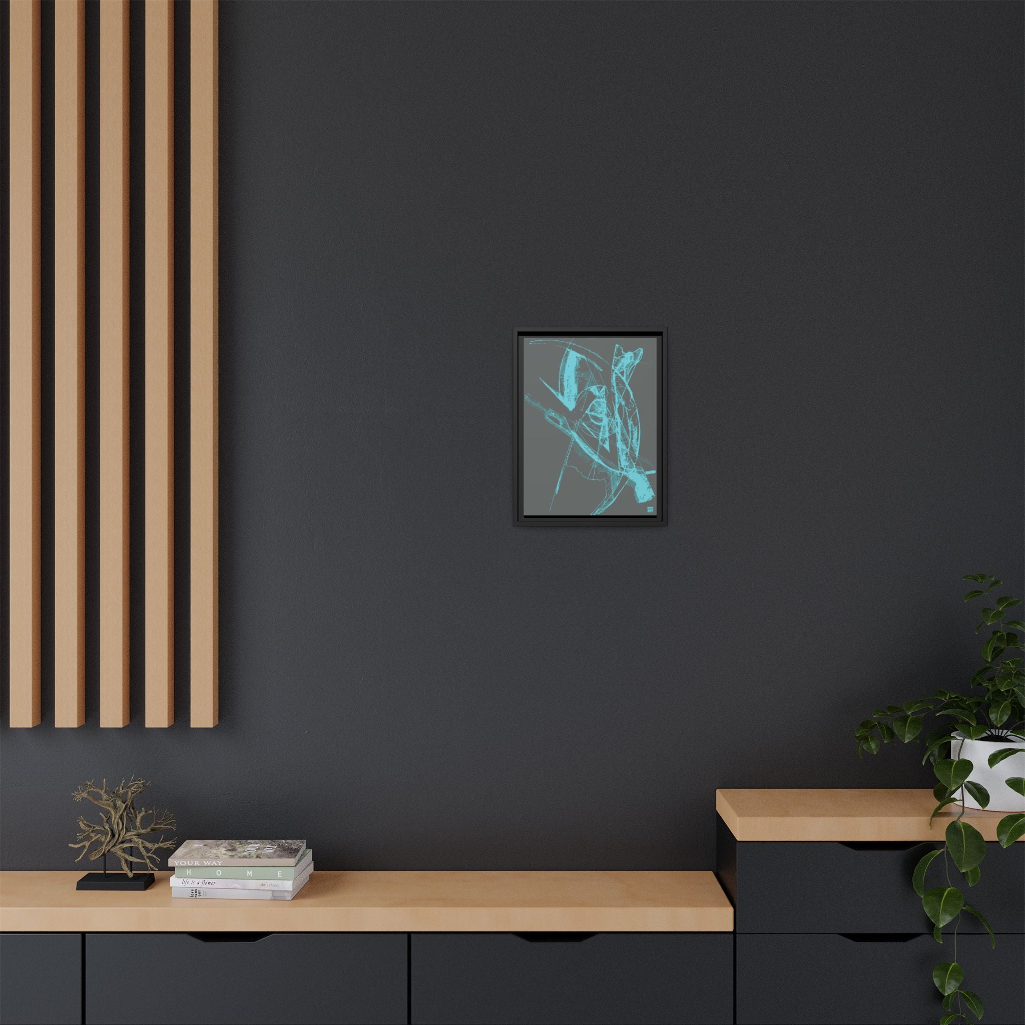 Watching (Aqua, Dark Gray Background) Matte Canvas, Framed