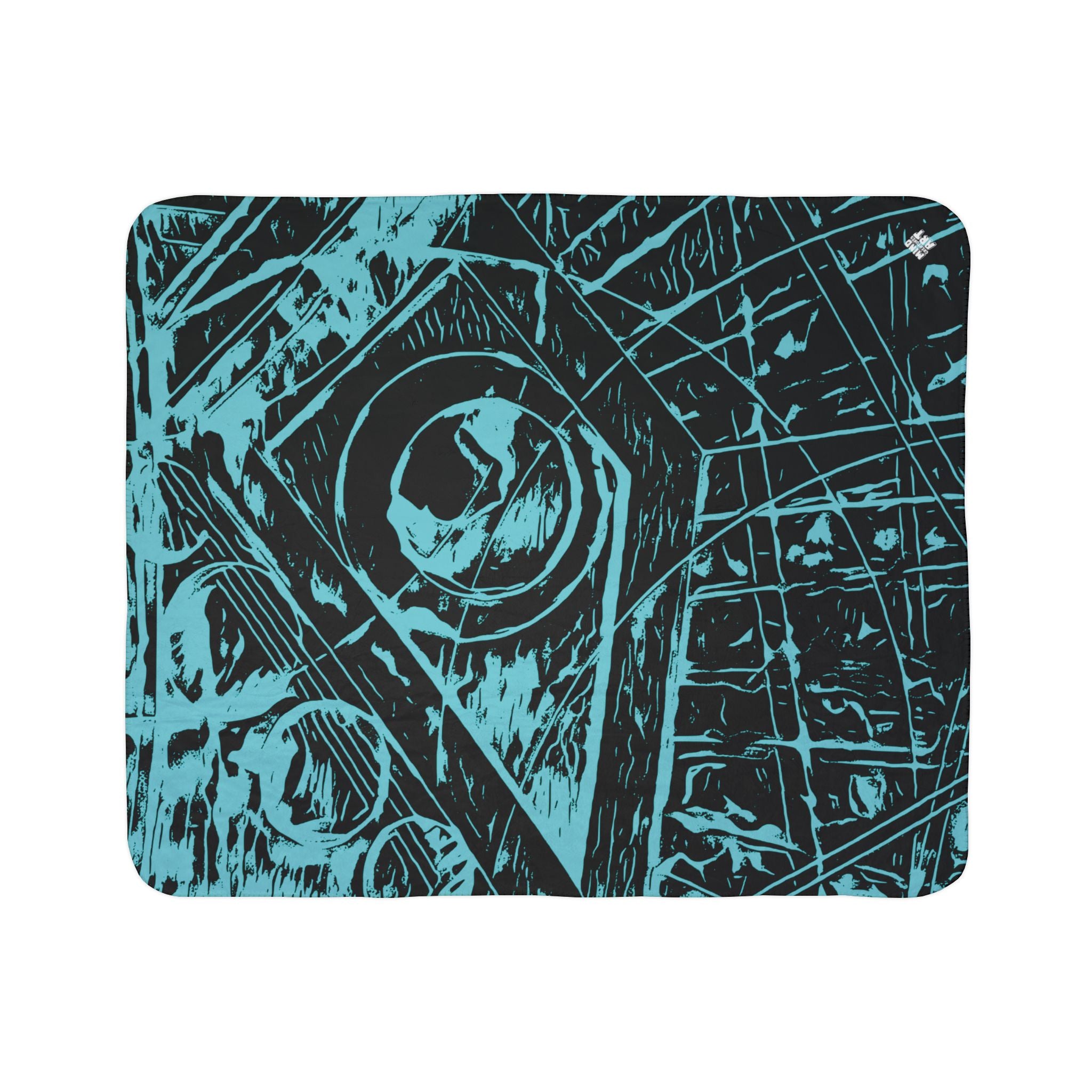 Love (Aqua, Black Background) Fleece Sherpa Blanket