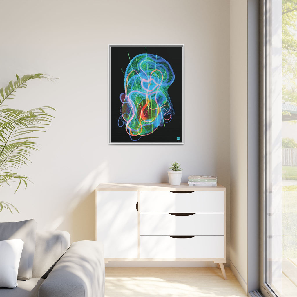 Davy Jones (Electric Blue & Green, Black Background) Matte Canvas, Framed