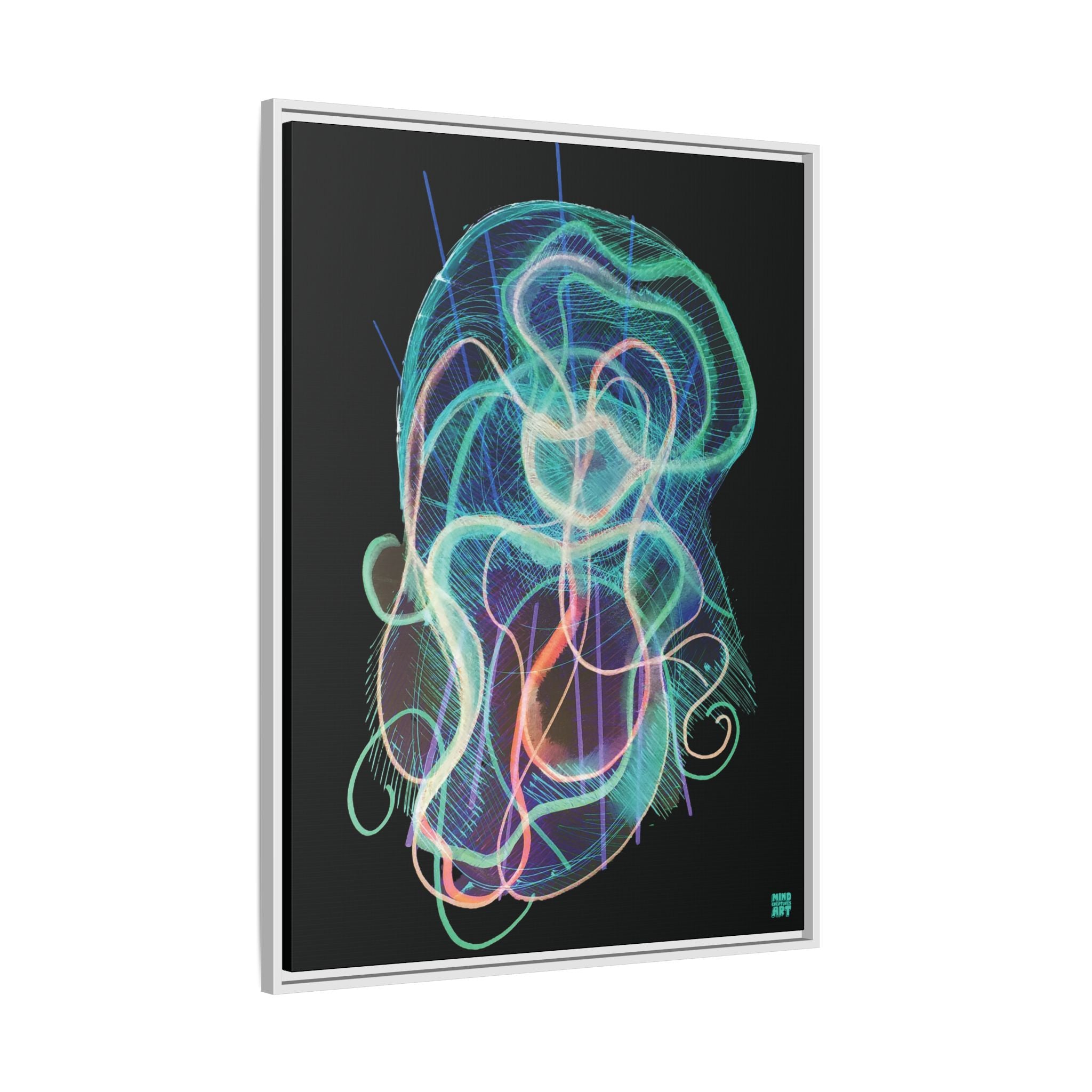 Davy Jones (Electric Teal, Black Background) Matte Canvas, Framed