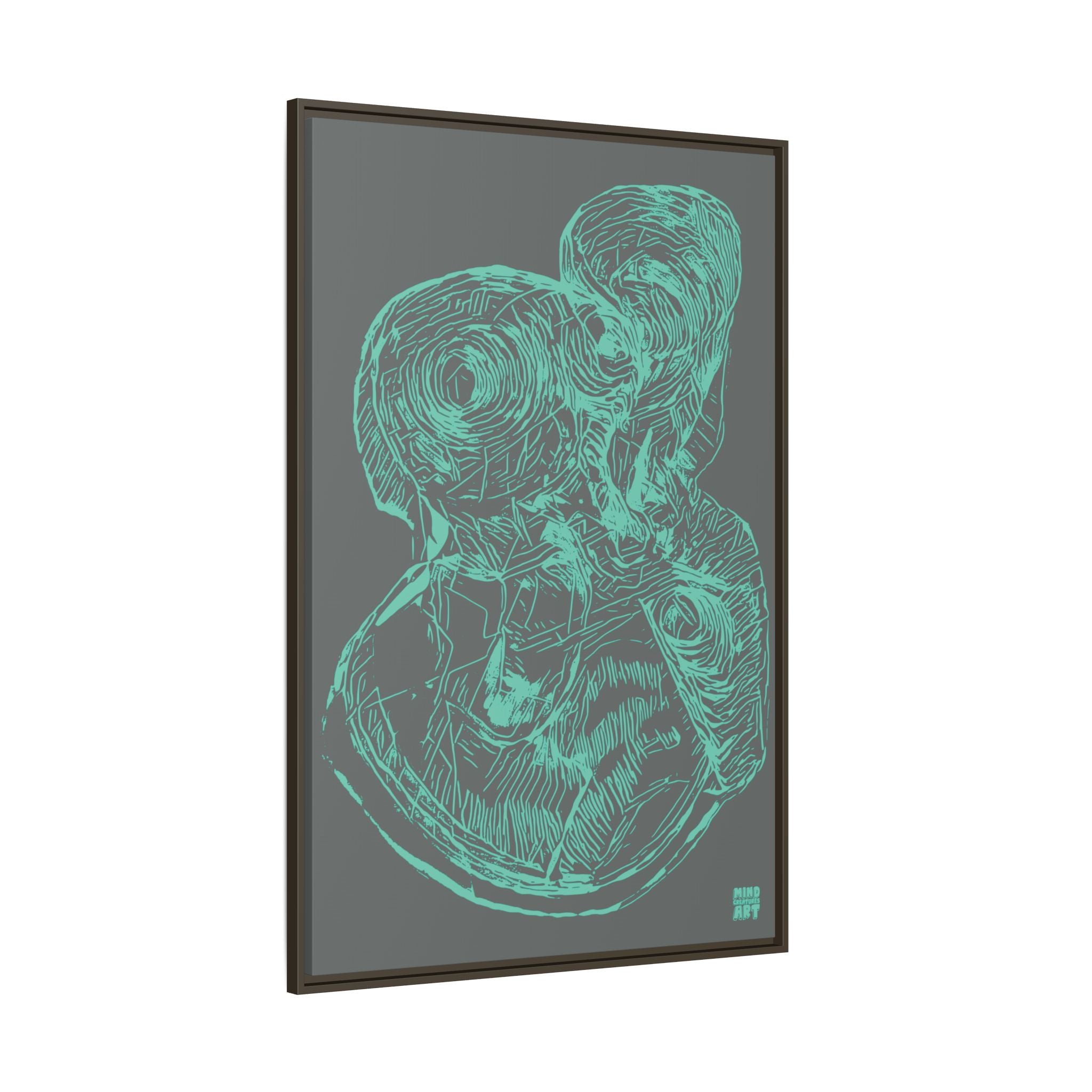 Curiosity (Teal, Dark Gray Background) Matte Canvas, Framed