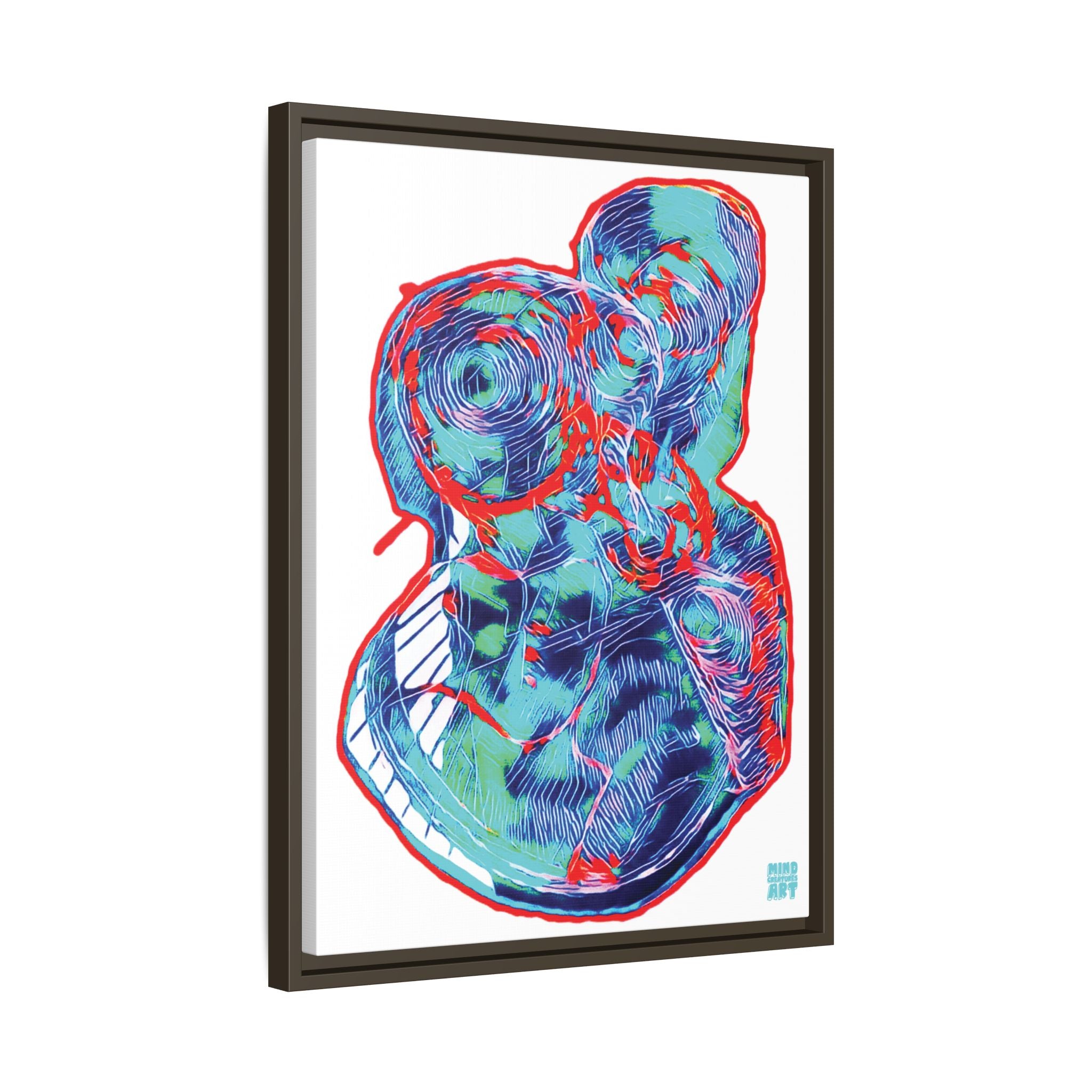 Curiosity (Red & Teal, White Background) Matte Canvas, Framed