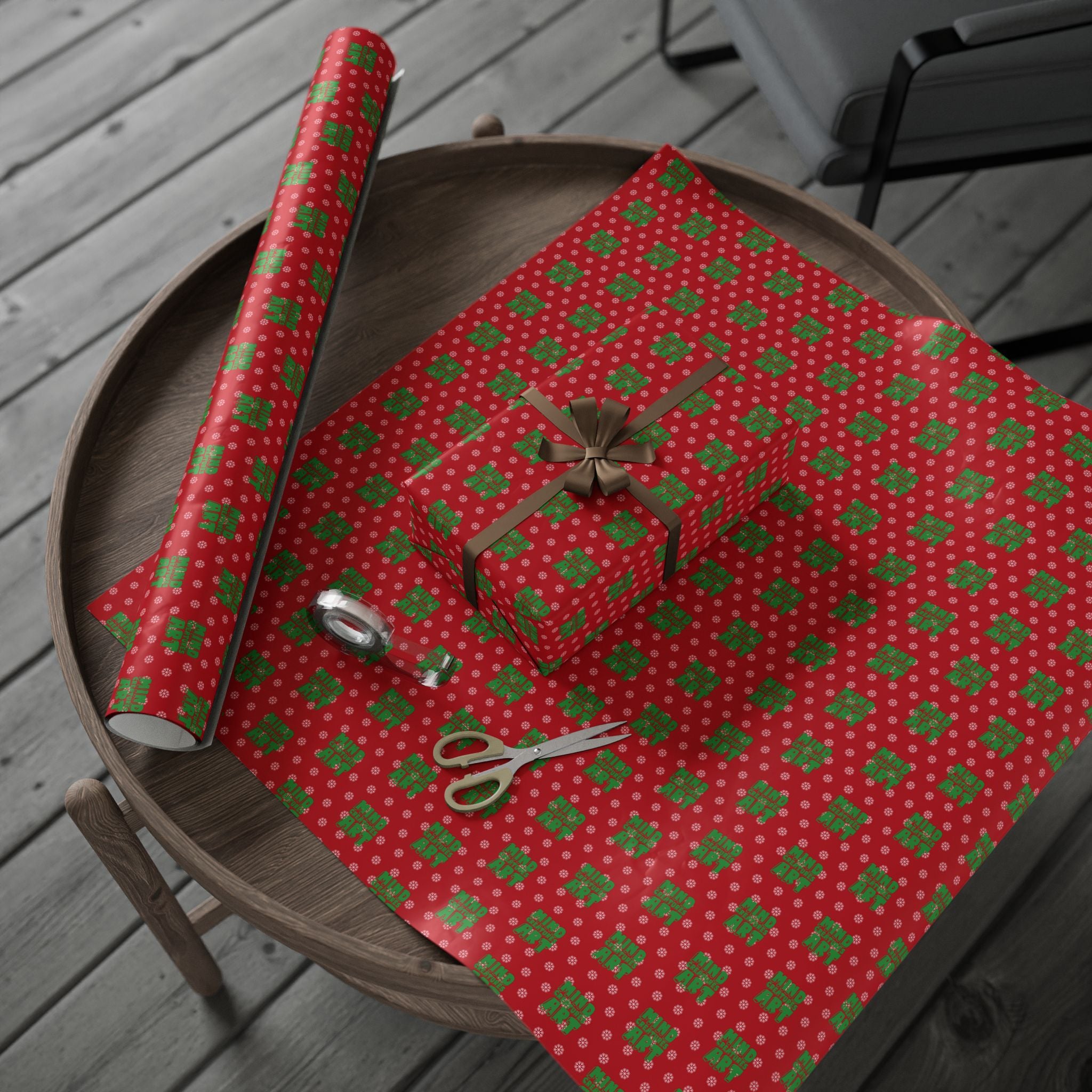 MCA Logo & Snowflake (Green, Red Background) Heavy Wrapping Paper