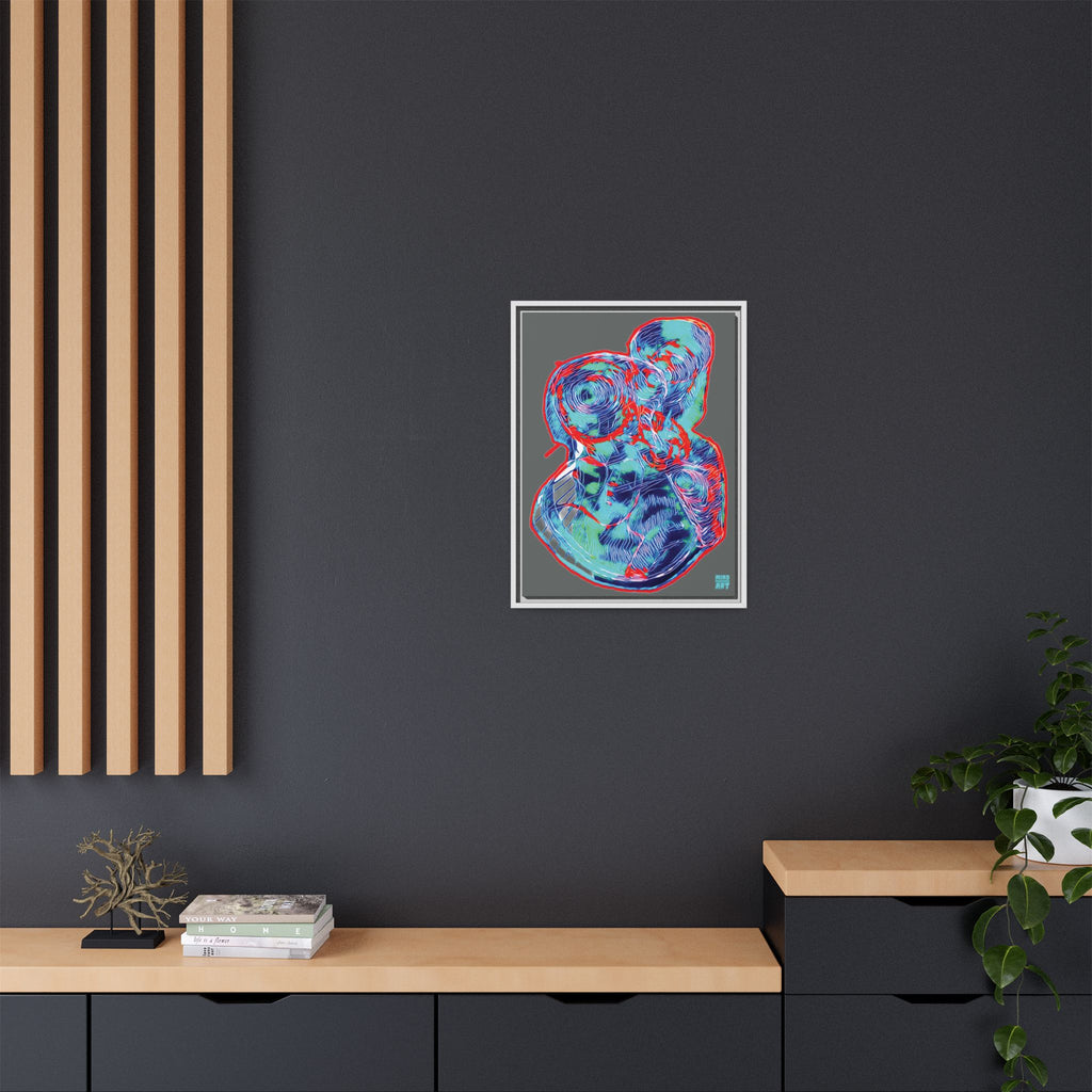 Curiosity (Red & Teal, Dark Gray Background) Matte Canvas, Framed