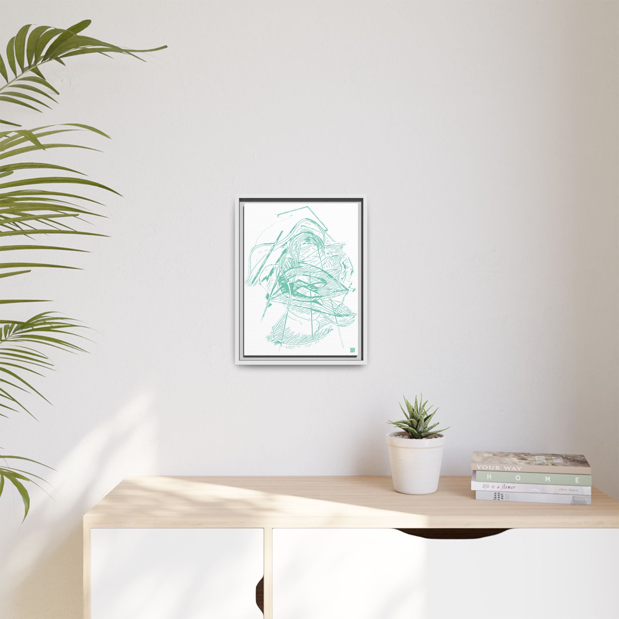 Dive Reflex (Teal, White Background) Matte Canvas, Framed