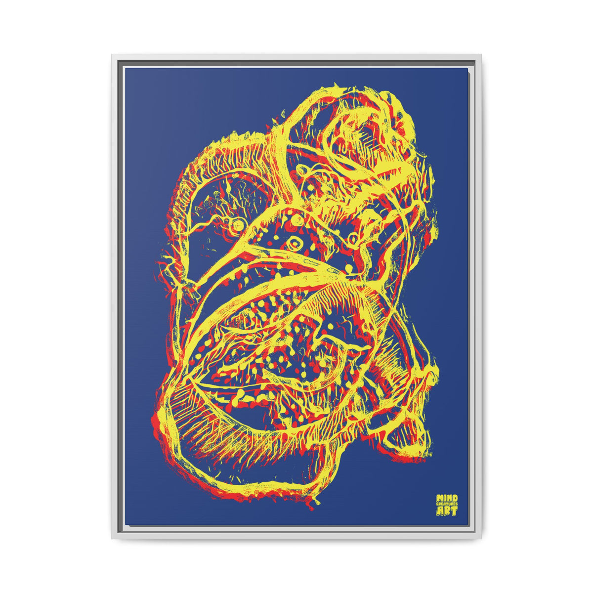 Exploration (Blur, Red & Yellow, Dark Blue Background) Matte Canvas, Framed
