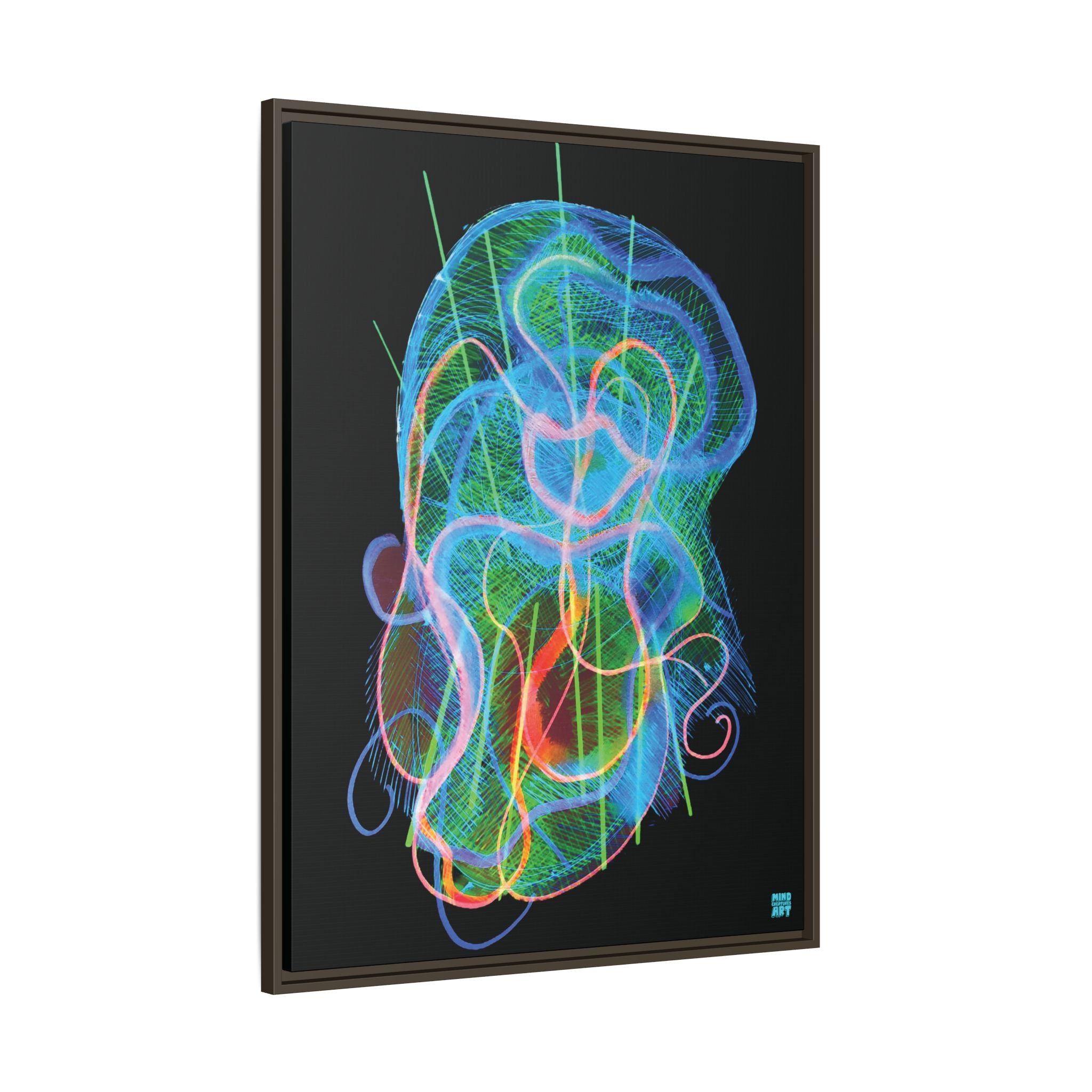 Davy Jones (Electric Blue & Green, Black Background) Matte Canvas, Framed
