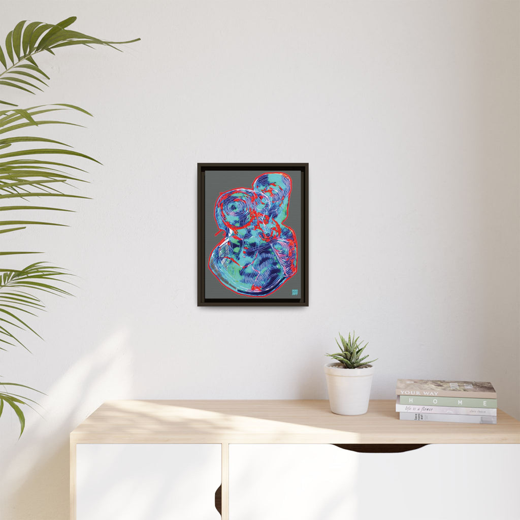 Curiosity (Red & Teal, Dark Gray Background) Matte Canvas, Framed