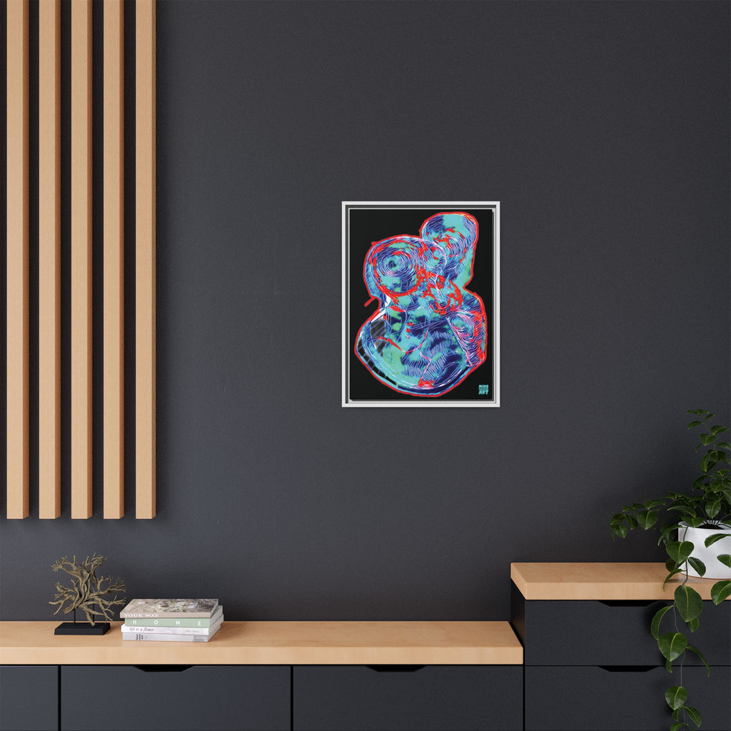 Curiosity (Red & Teal), Black Background) Matte Canvas, Framed