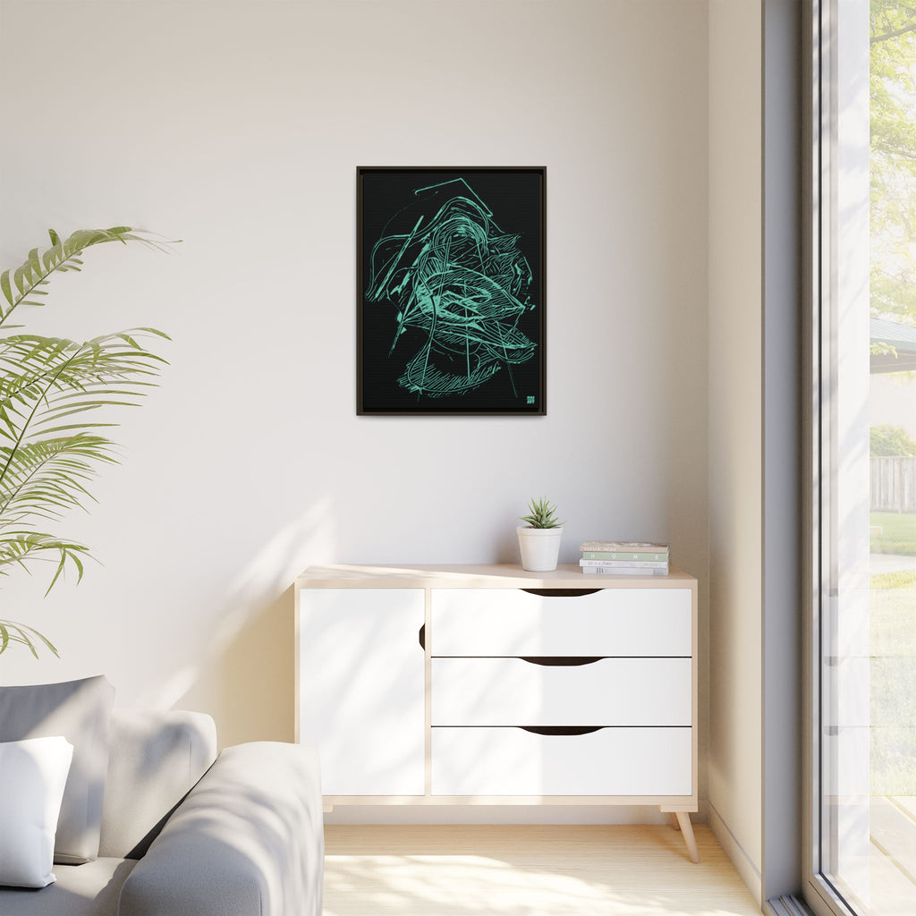 Dive Reflex (Teal, Black Background) Matte Canvas, Framed