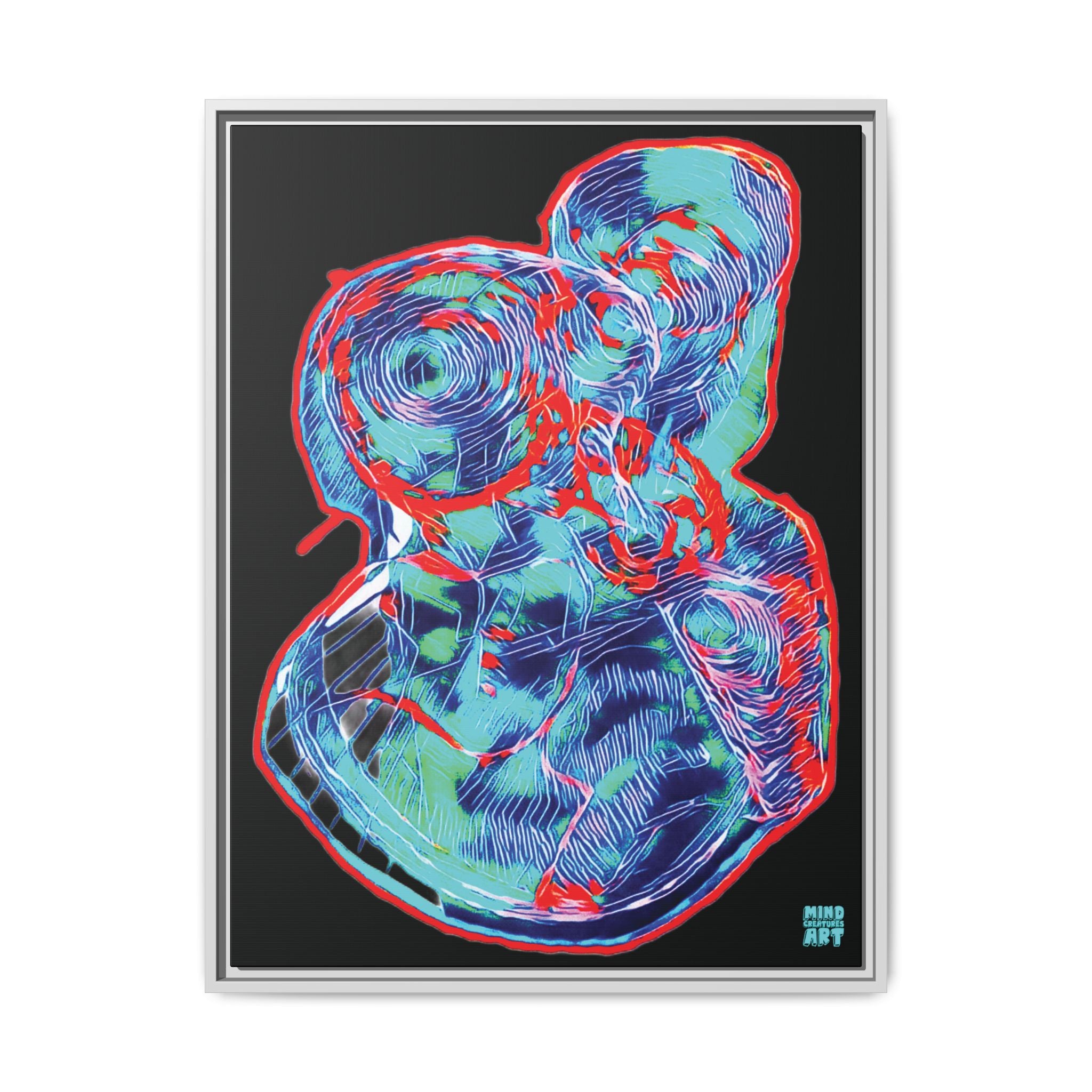 Curiosity (Red & Teal), Black Background) Matte Canvas, Framed