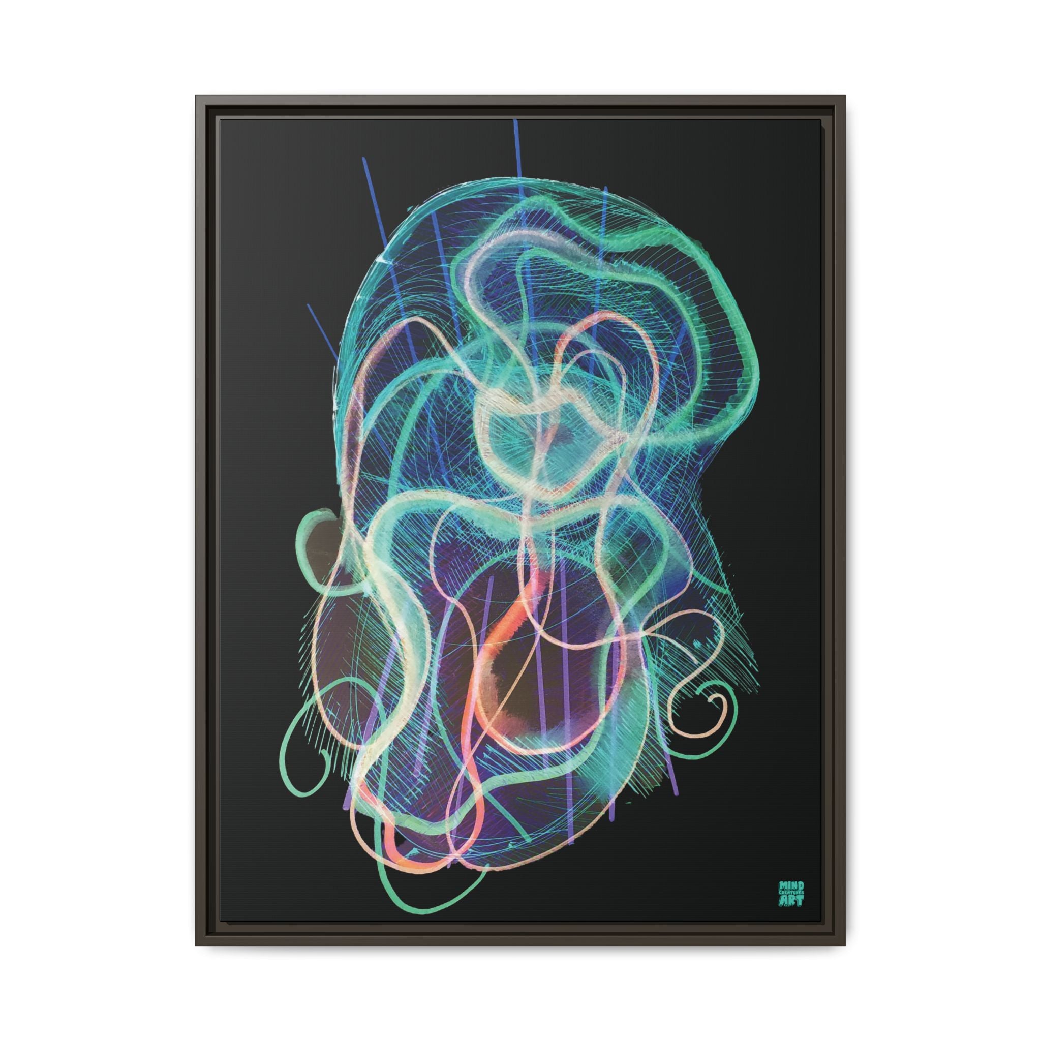Davy Jones (Electric Teal, Black Background) Matte Canvas, Framed