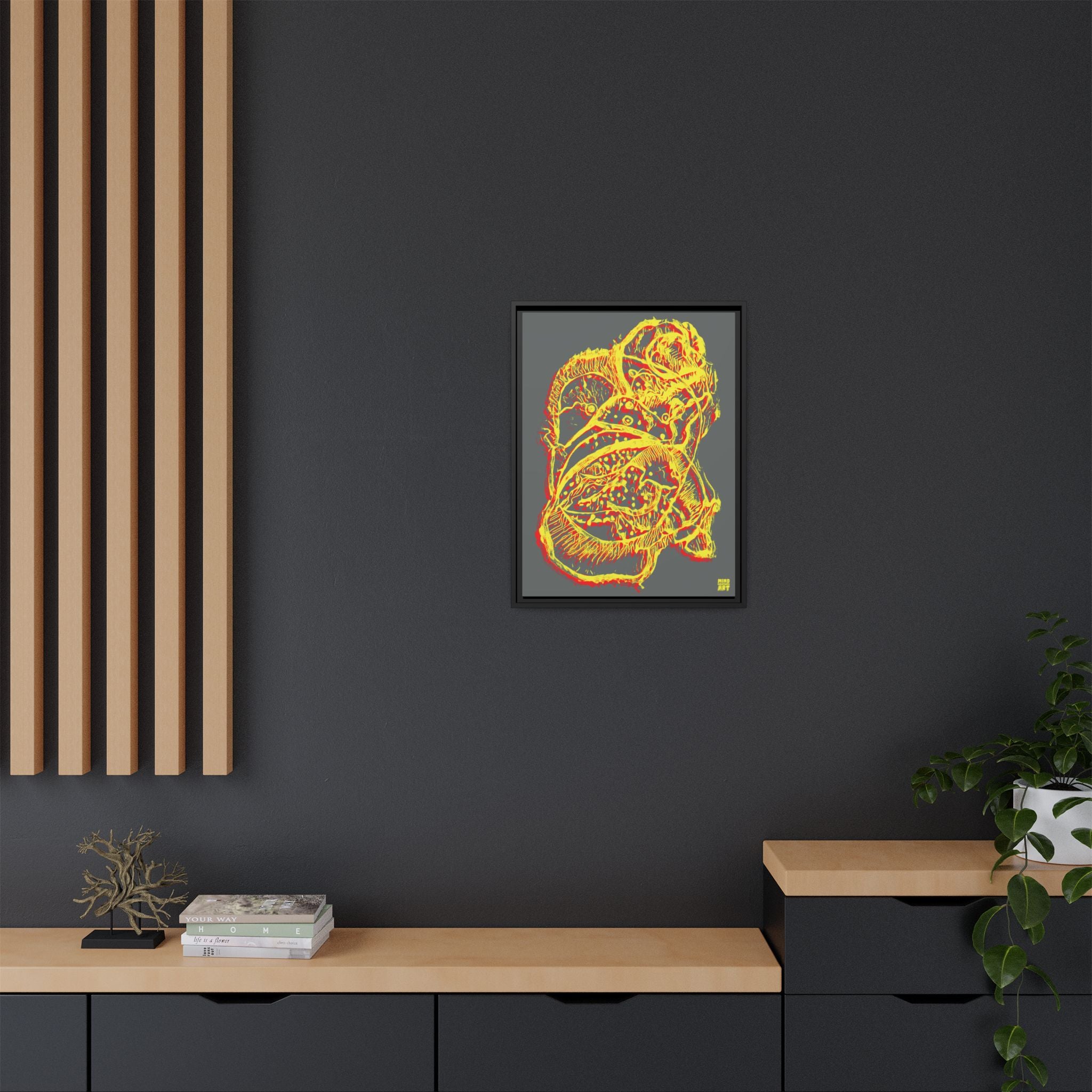 Exploration (Blur, Red & Yellow, Dark Gray Background) Matte Canvas, Framed