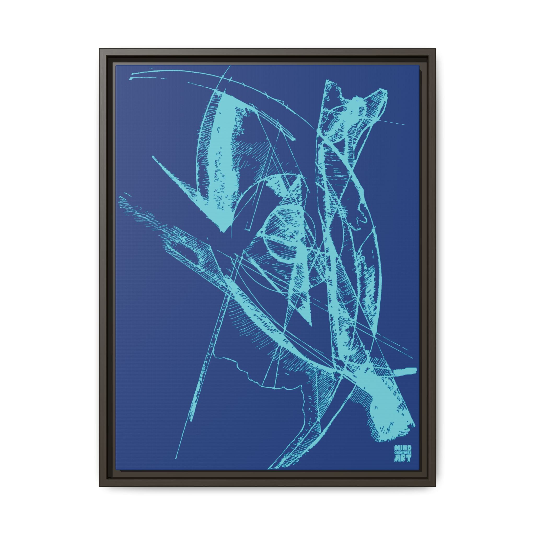 Watching (Aqua, Dark Blue Background) Matte Canvas, Framed