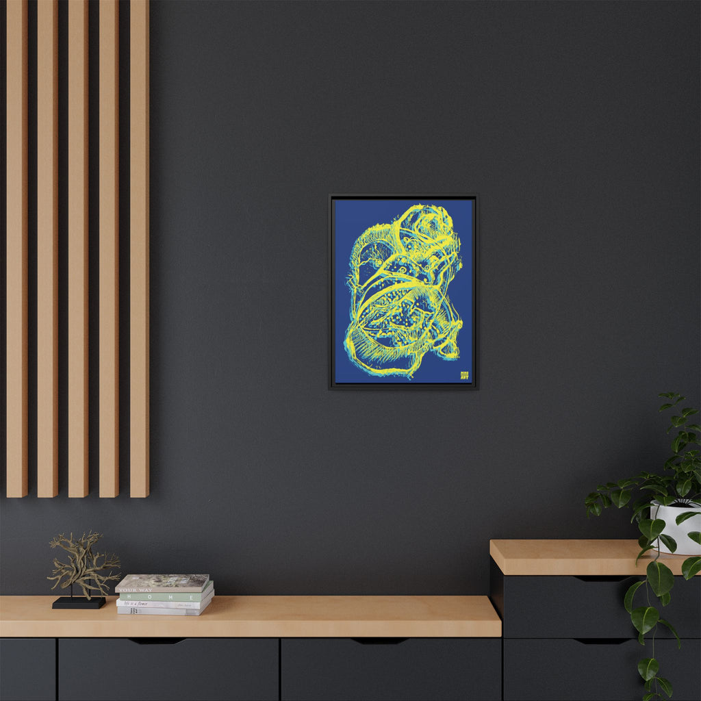 Exploration (Blur, Blue & Yellow, Dark Blue Background) Matte Canvas, Framed