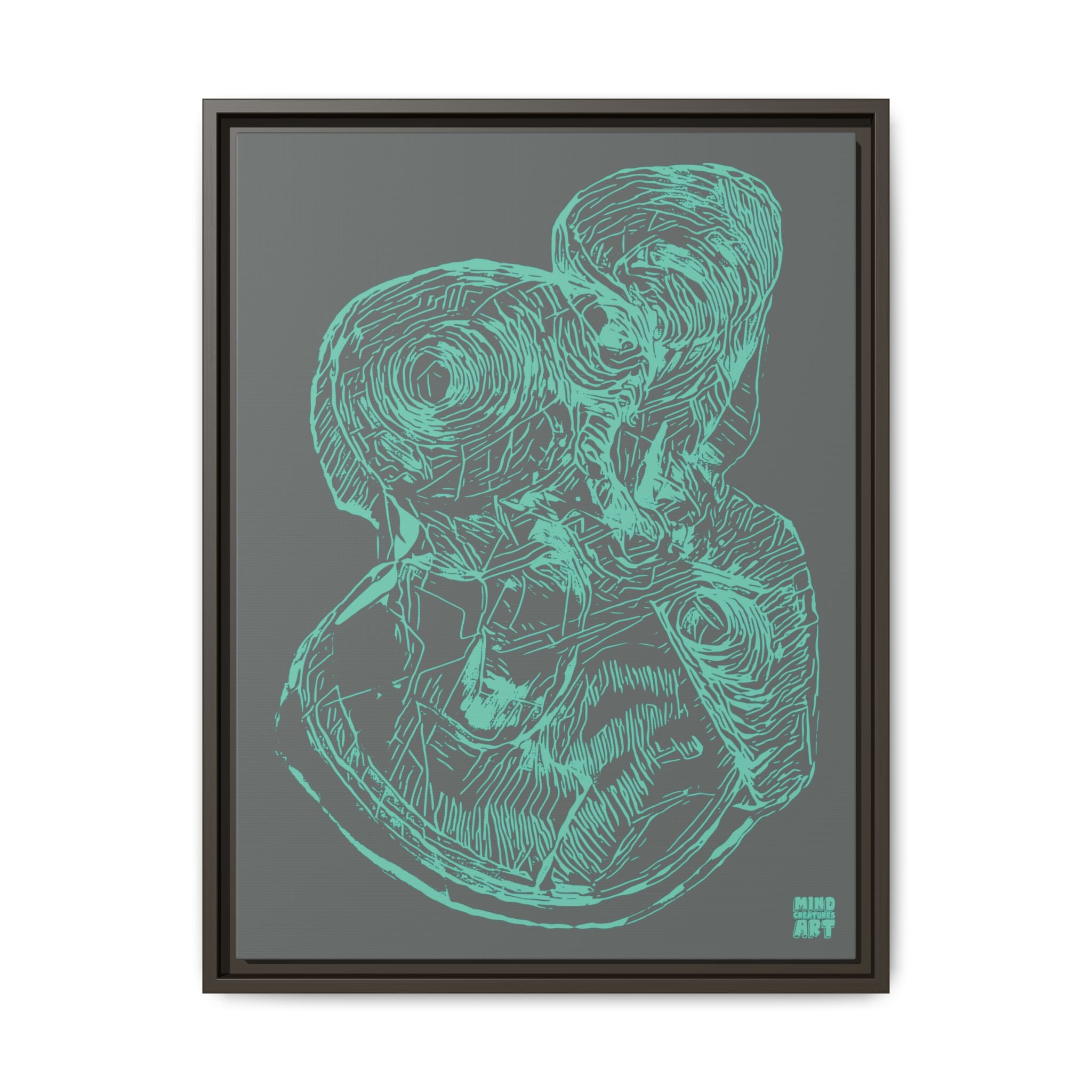 Curiosity (Teal, Dark Gray Background) Matte Canvas, Framed