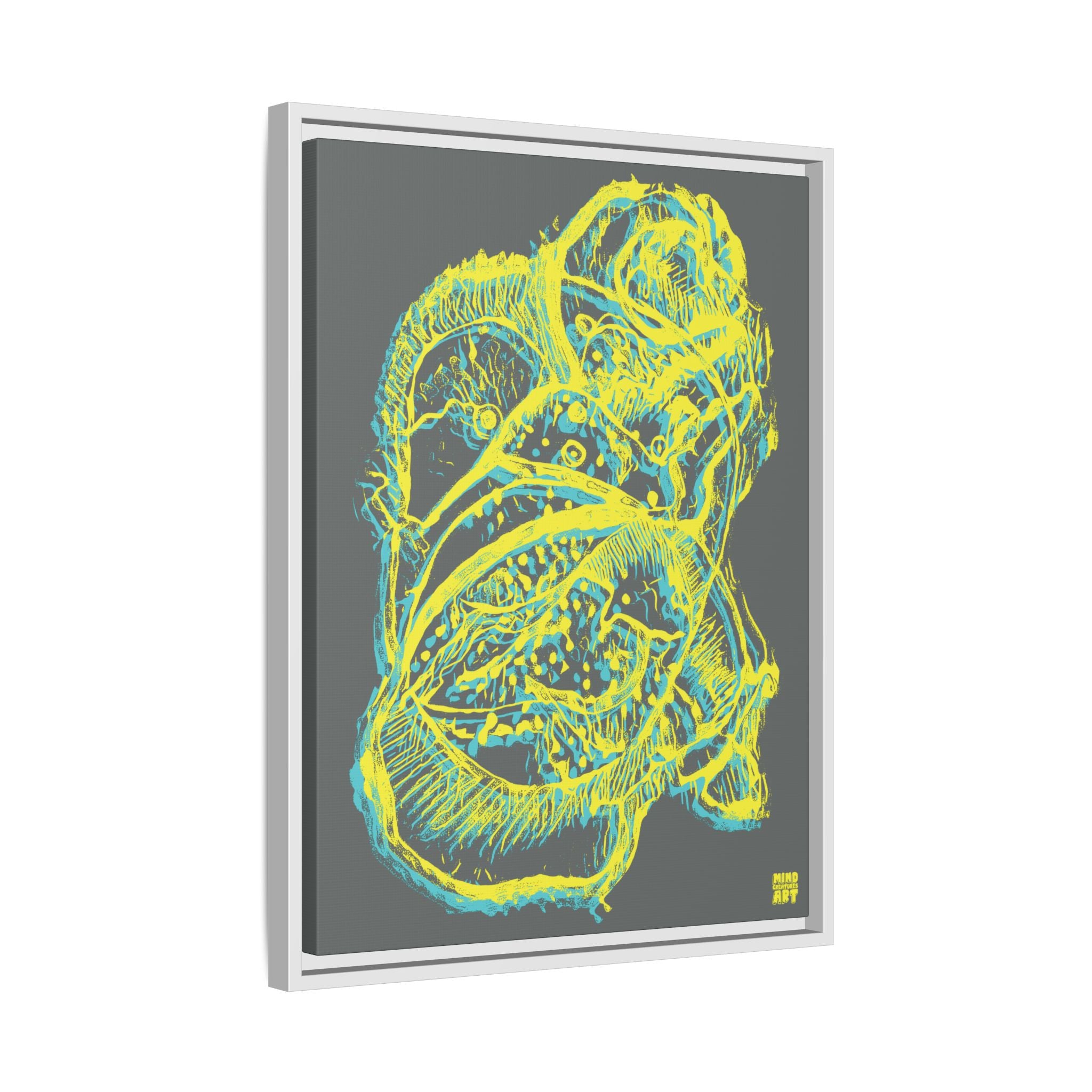 Exploration (Blur, Blue & Yellow, Dark Gray Background) Matte Canvas, Framed