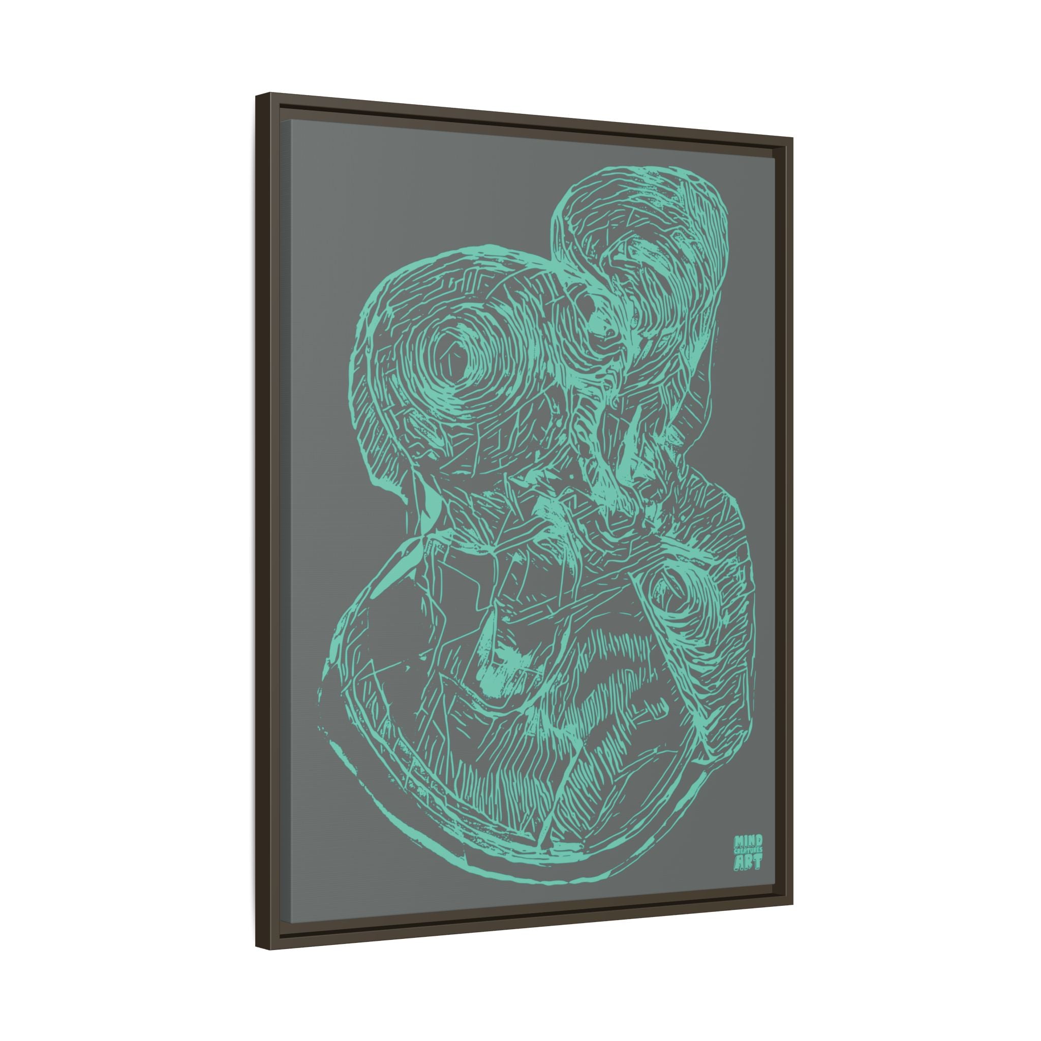Curiosity (Teal, Dark Gray Background) Matte Canvas, Framed
